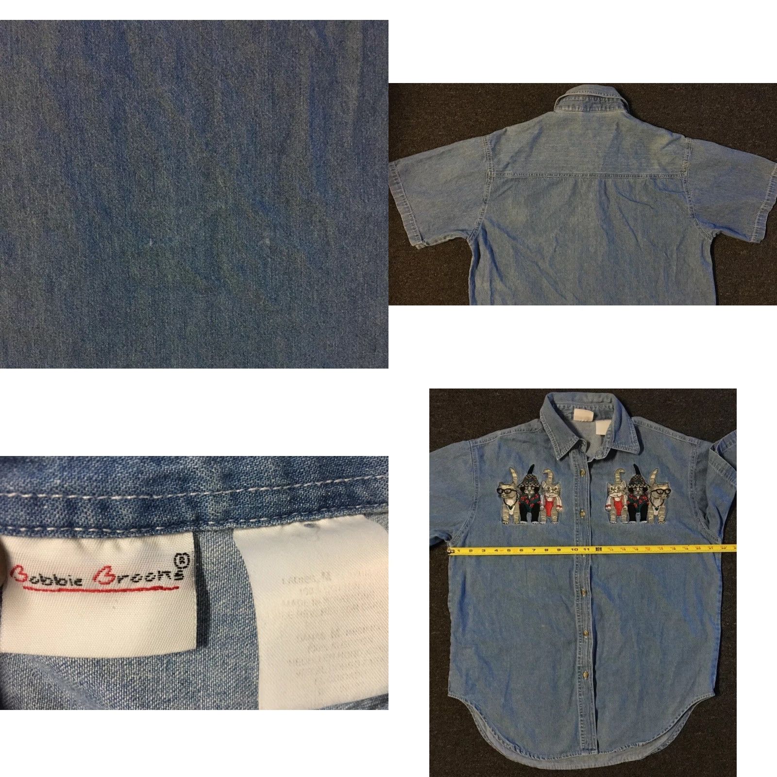 Vintage VINTAGE 90s Abstract Cat Faded Denim Button-Up Shirt M Women Blue Animal Funny Grunge Denim Button-Down Short Sleeve Cat 90s Vintage Womens Mens? Size M / US 6-8 / IT 42-44 - 8 Thumbnail