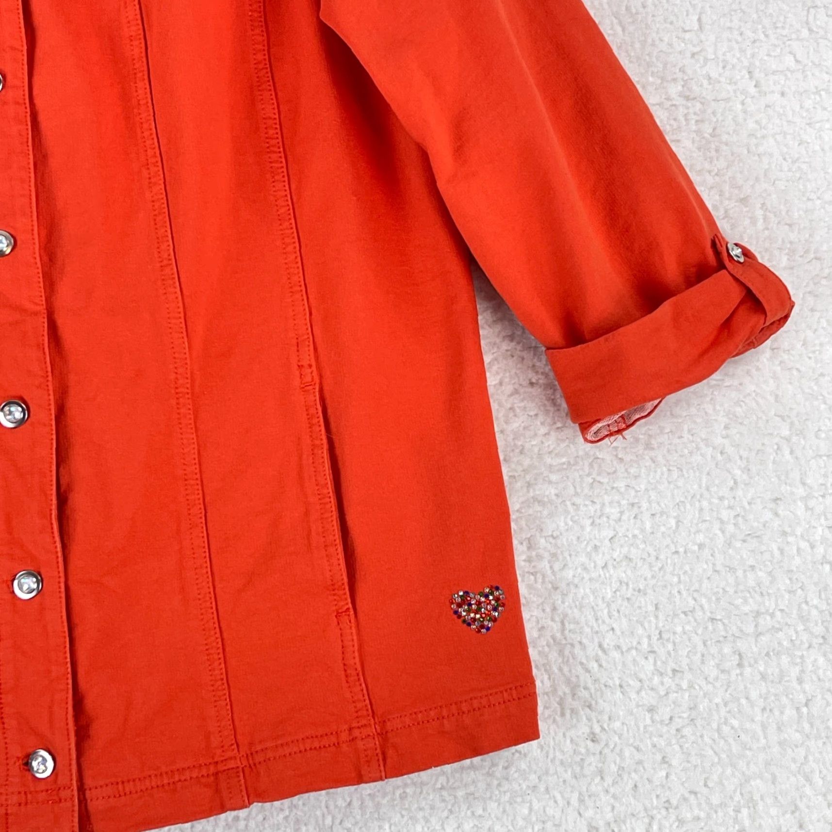 Quacker Factory Quacker Factory Jacket Womens Large Orange Button Front Bedazzled Long Sleeve Size L / US 10 / IT 46 - 4 Thumbnail