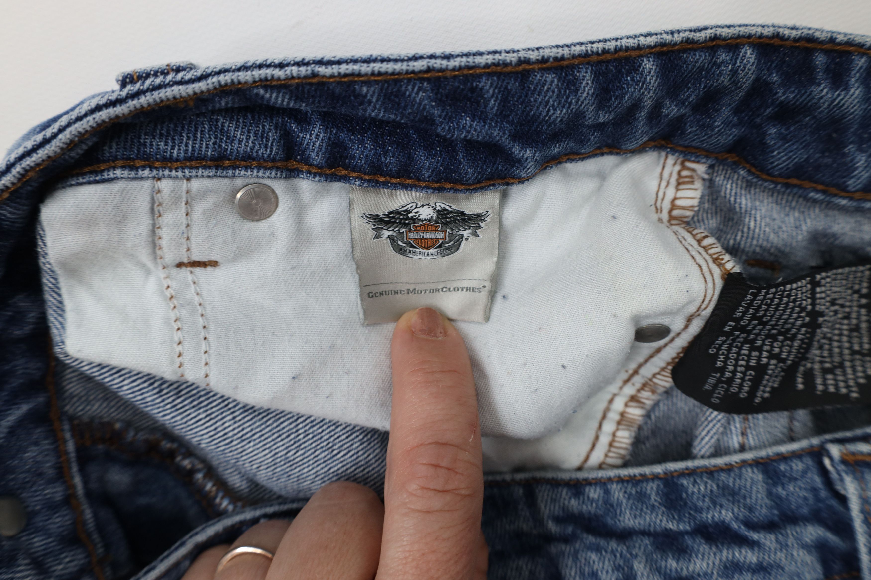Harley Davidson × Vintage Vintage Harley Davidson Wide Leg Denim Jeans Blue Cotton Size 32" / US 10 / IT 46 - 9 Thumbnail