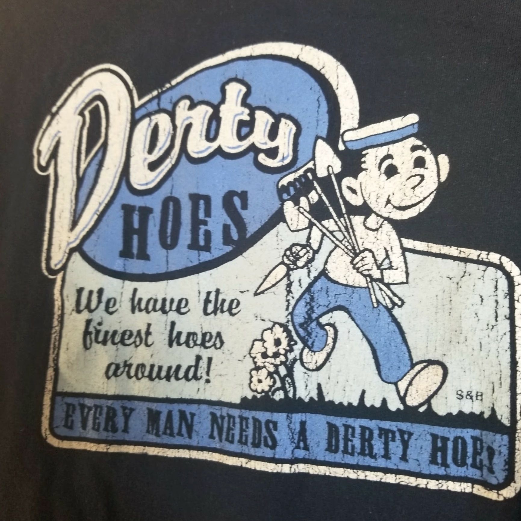 Vintage Mens L Derty Hoes Funny Gardening T-Shirt Graphic Long Sleeve Shirt Mens blue Size US L / EU 52-54 / 3 - 2 Thumbnail