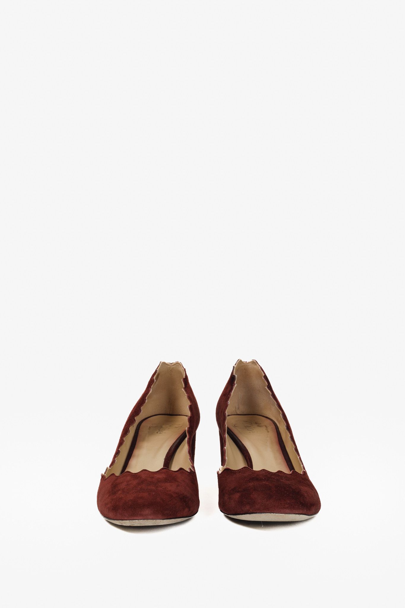 Chloe Chloe CH26230 Lauren Bordeaux Scallop Edge Pumps Size US 7 / IT 37 - 2 Thumbnail