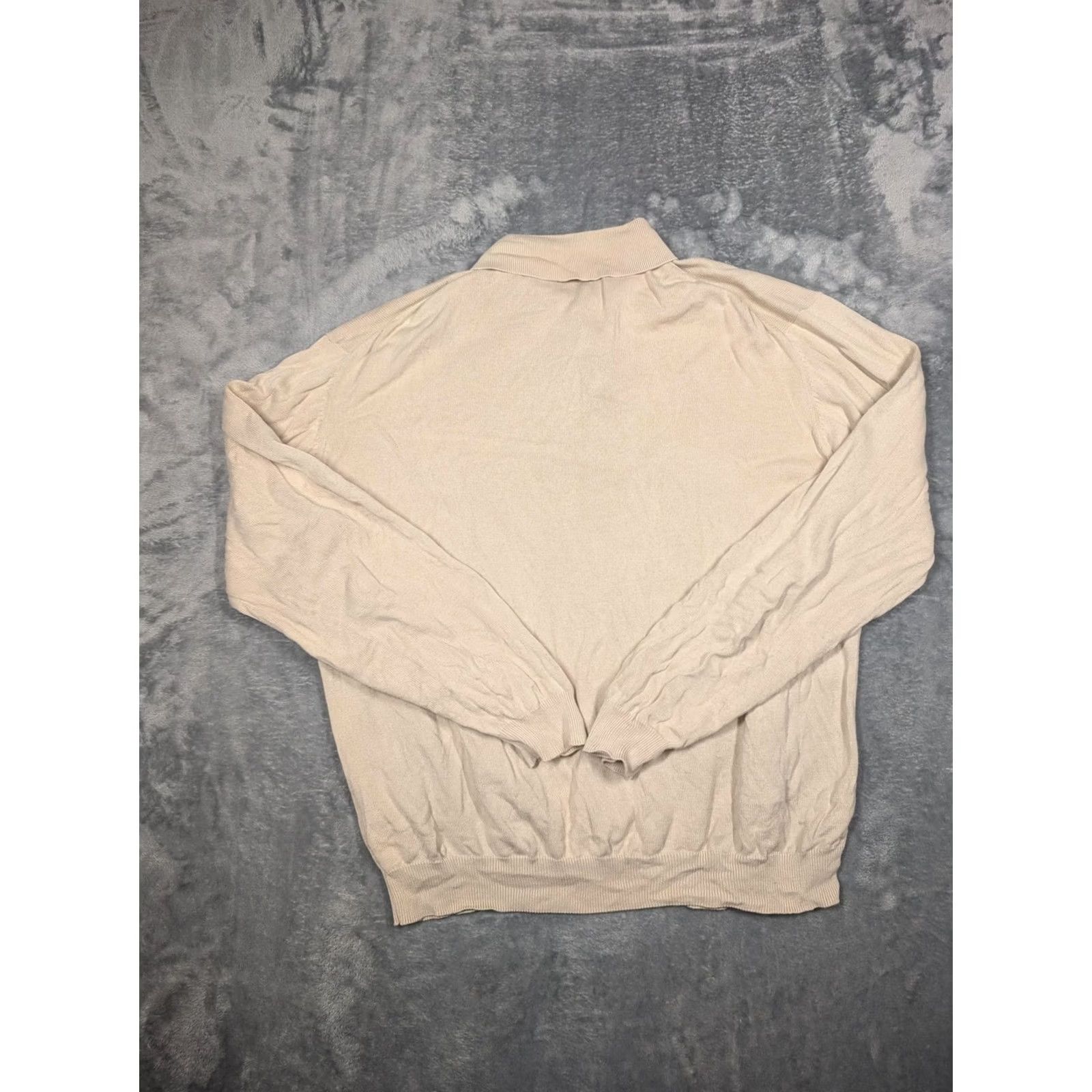 Vintage Viyella Sweater Mens Medium Beige Cotton Knit Polo Collar Long Sleeve Pullover Size US M / EU 48-50 / 2 - 7 Thumbnail