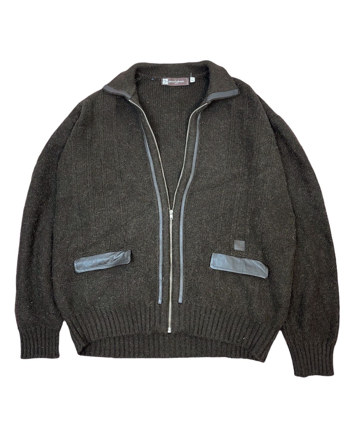 ジャケット・アウター 90's PIERRE BALMAIN wool jacket L 90s Pierre Balmain Zip Wool Jacket With linen Leather