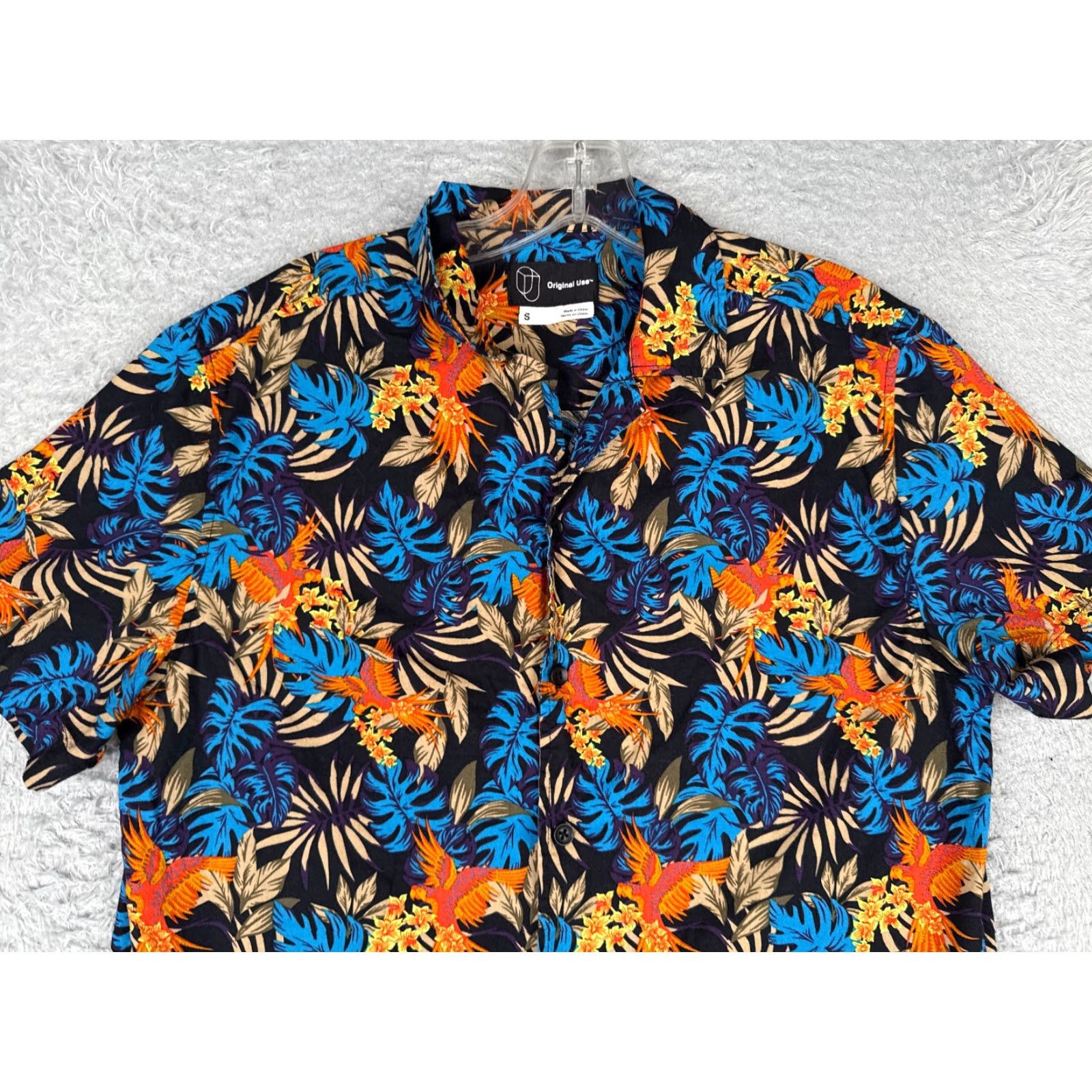 Vintage Original Use Shirt Men Small Black Blue Parrot Floral Hawaiian Cotton Button Up Size US S / EU 44-46 / 1 - 4 Thumbnail