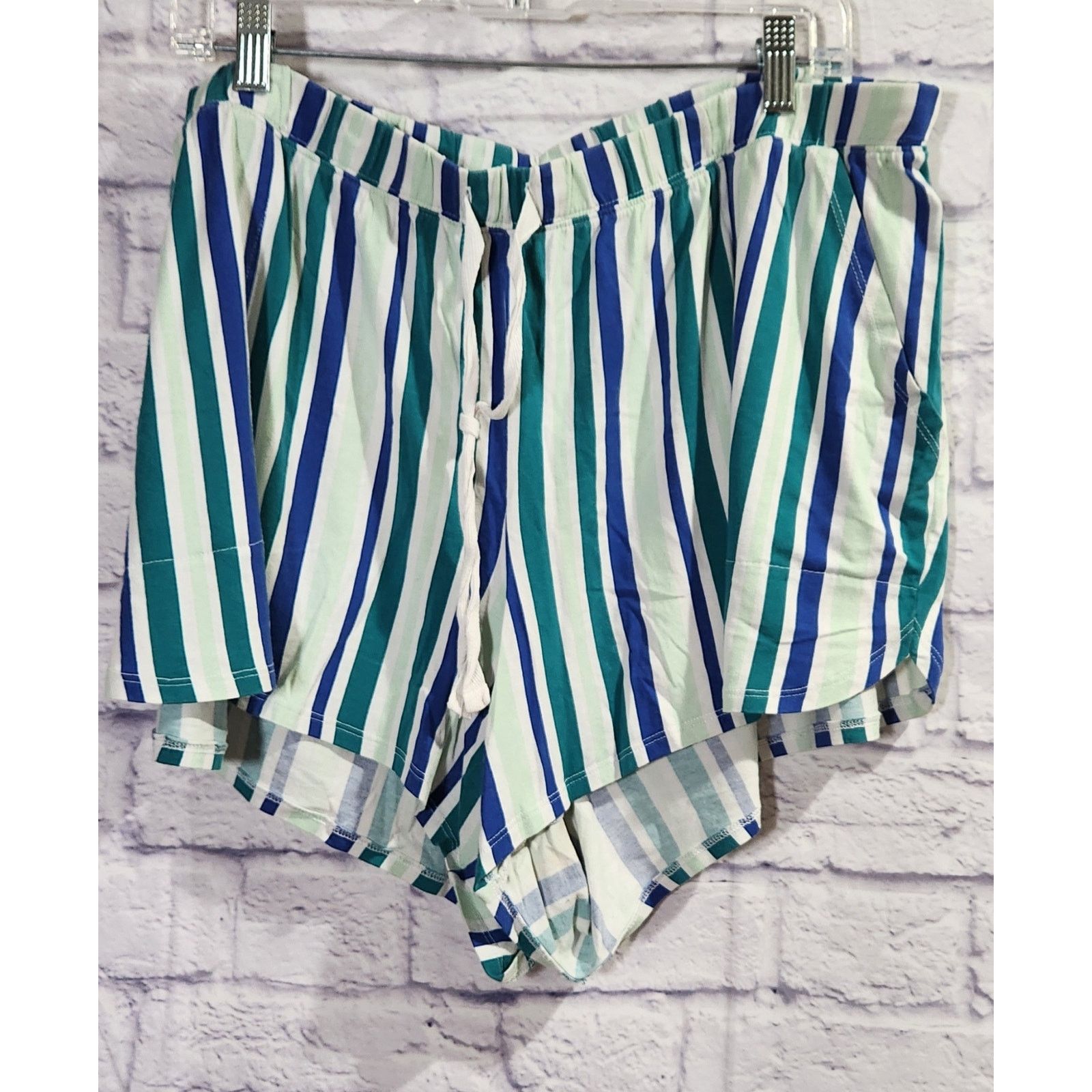 Other Sleep By Cacique Blue Green Striped Pull On Shorts 18 20 Size 40" / US 18 - 1 Thumbnail