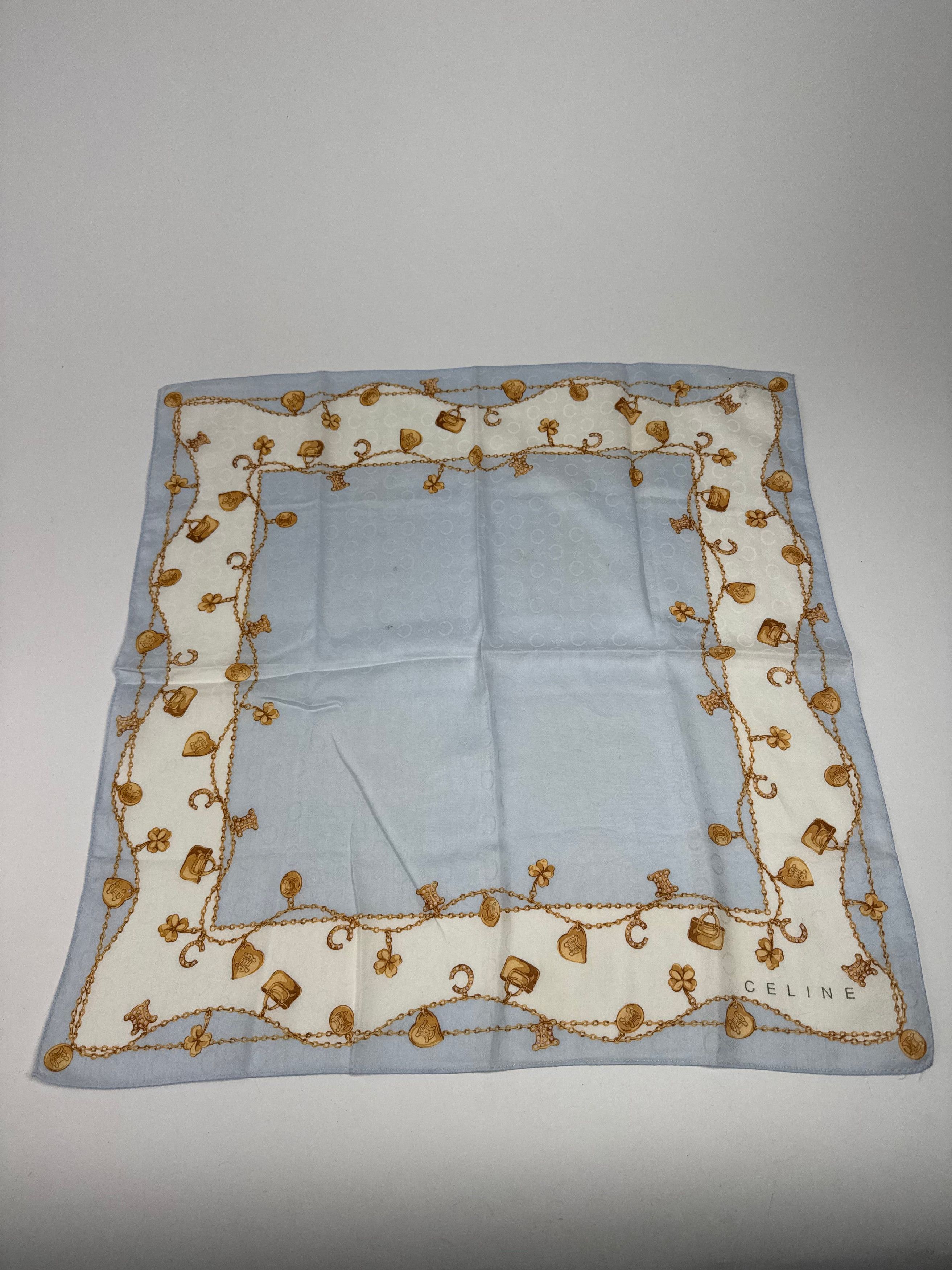 Celine Vintage Paris Macadam Monogram Silk scarf baby blue Size ONE SIZE - 1 Thumbnail