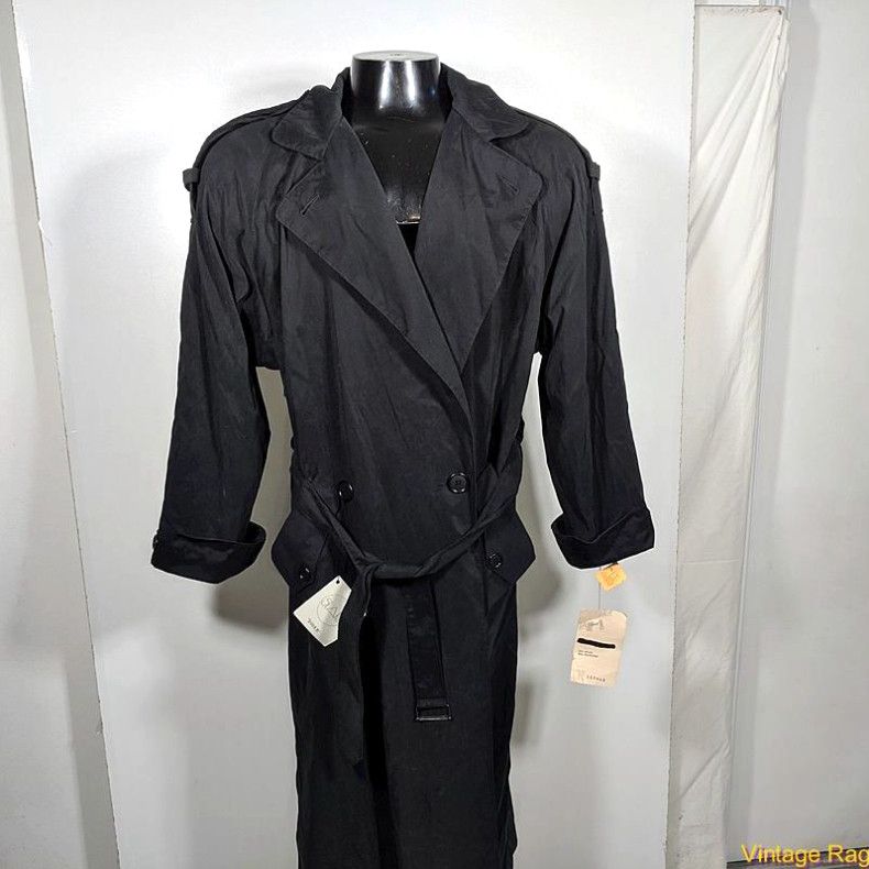 image of Vintage Searle Shamos NWT VTG Microfiber Raincoat Trench Coat Womens Size 4 Black in White