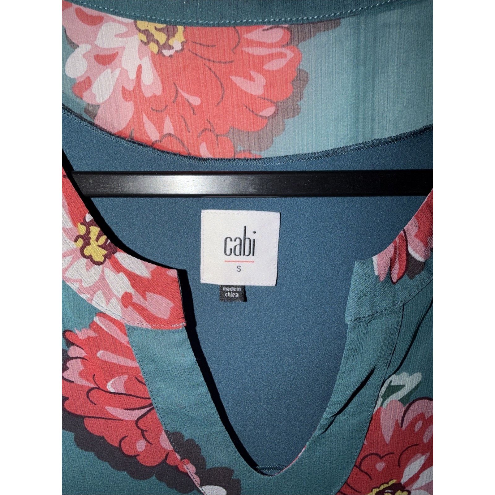 Canali CAbi #3445 Blushing Blouse Chiffon Sleeveless V-Neck Teal Size S / US 4 / IT 40 - 5 Thumbnail