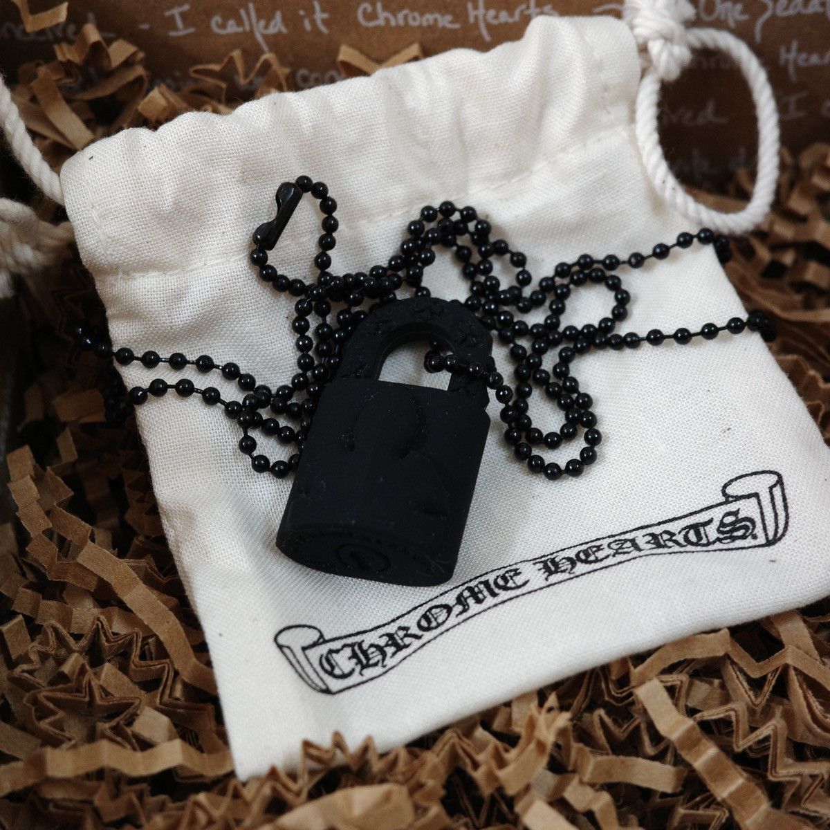 image of Chrome Hearts Padlock Silicone Necklace in Black, Men's