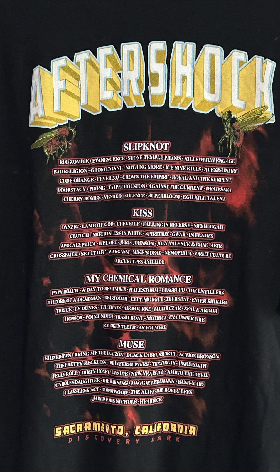 image of Band Tees x Vintage Aftershock Sacramento Bugs Tee Slipknot Muse My Chemical Kis in Black (Size XL)