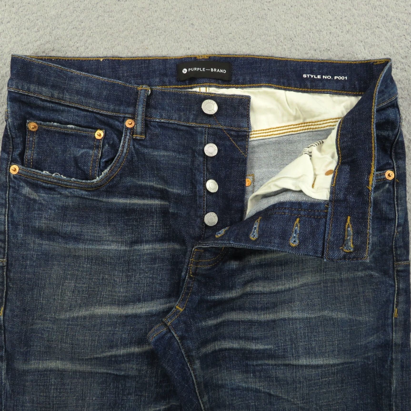 J Brand Purple Brand Jeans Men 32x34 P001 Low Rise Slim Fit Dark Indigo Fades Distressed Jeans Size US 32 / EU 48 - 7 Thumbnail