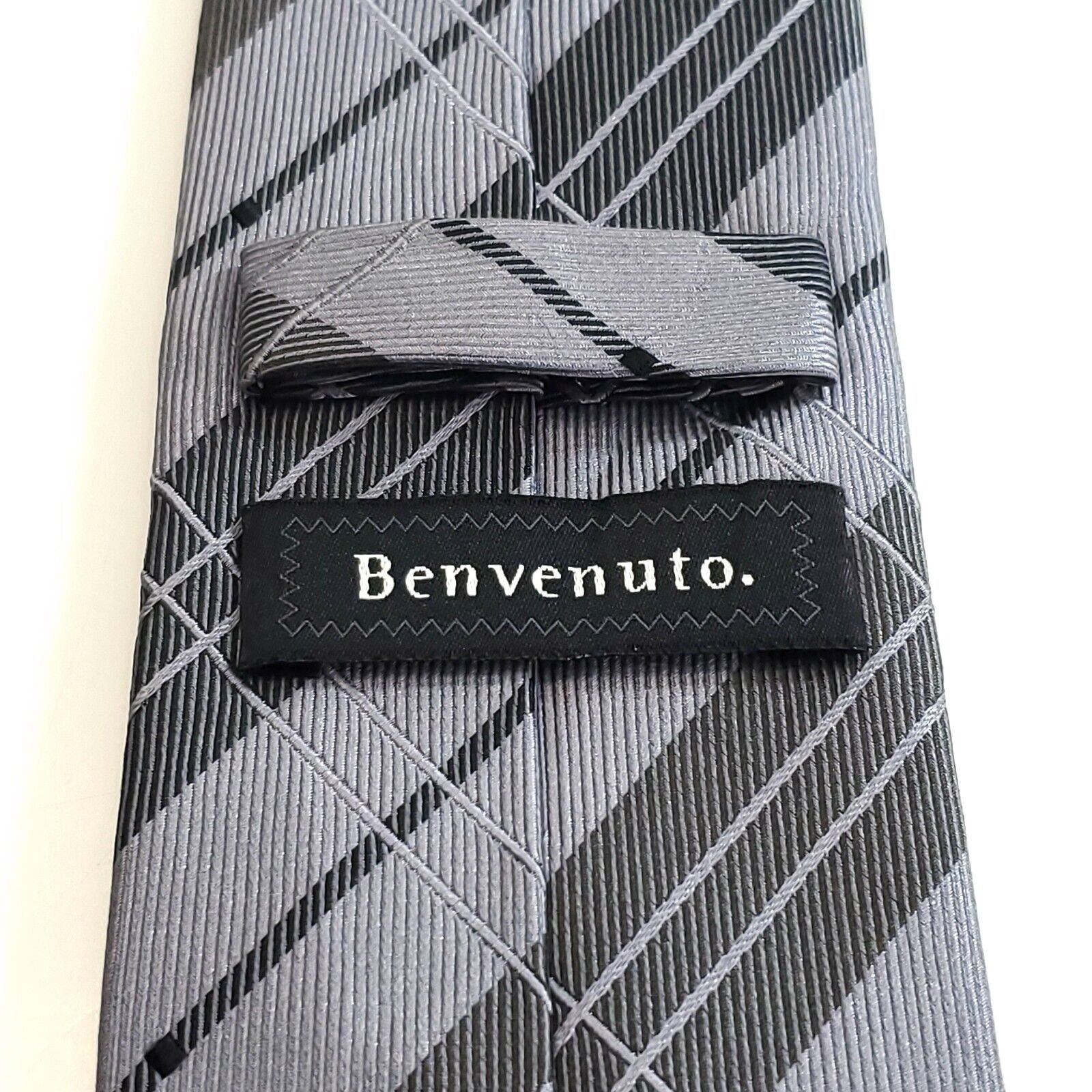 Designer Benvenuto Gray Plaid Woven Silk Tie Size ONE SIZE - 3 Thumbnail
