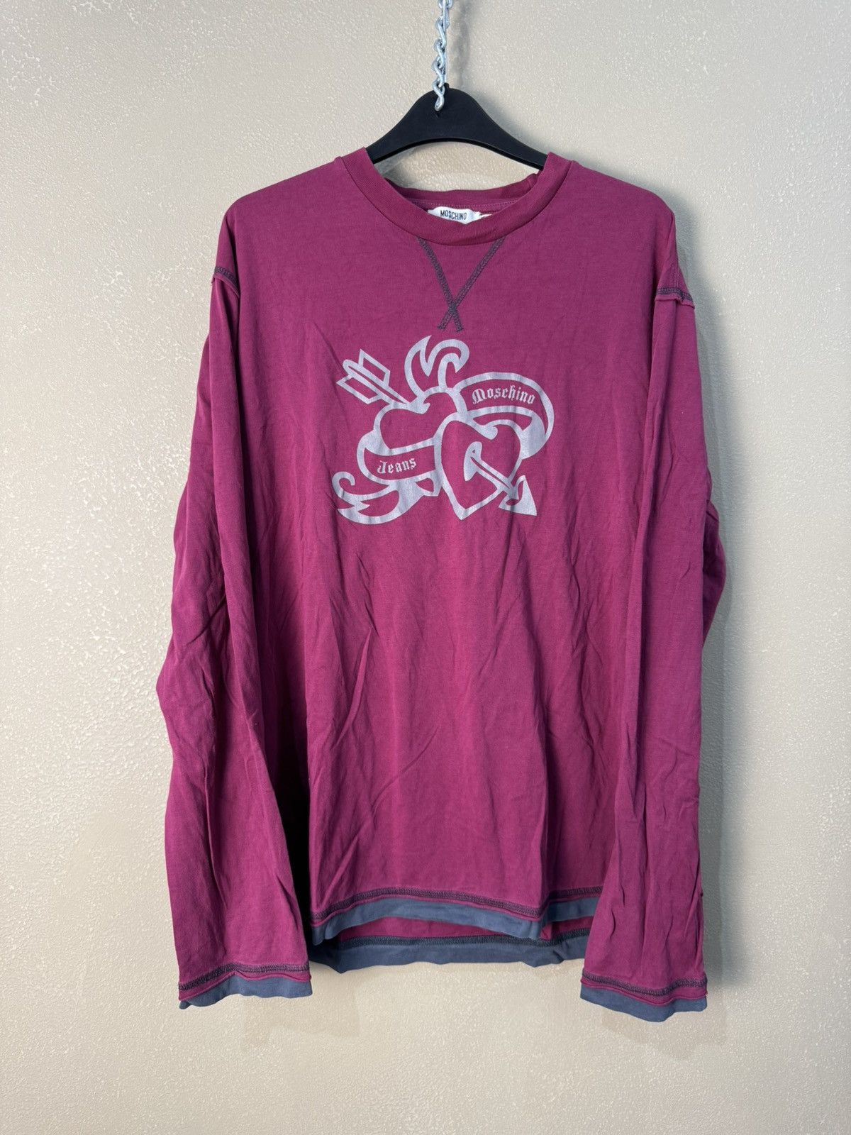 Moschino Vintage Moschino Jeans Hearts Long Sleeve Tee Size US XXL / EU 58 / 5 - 1 Thumbnail