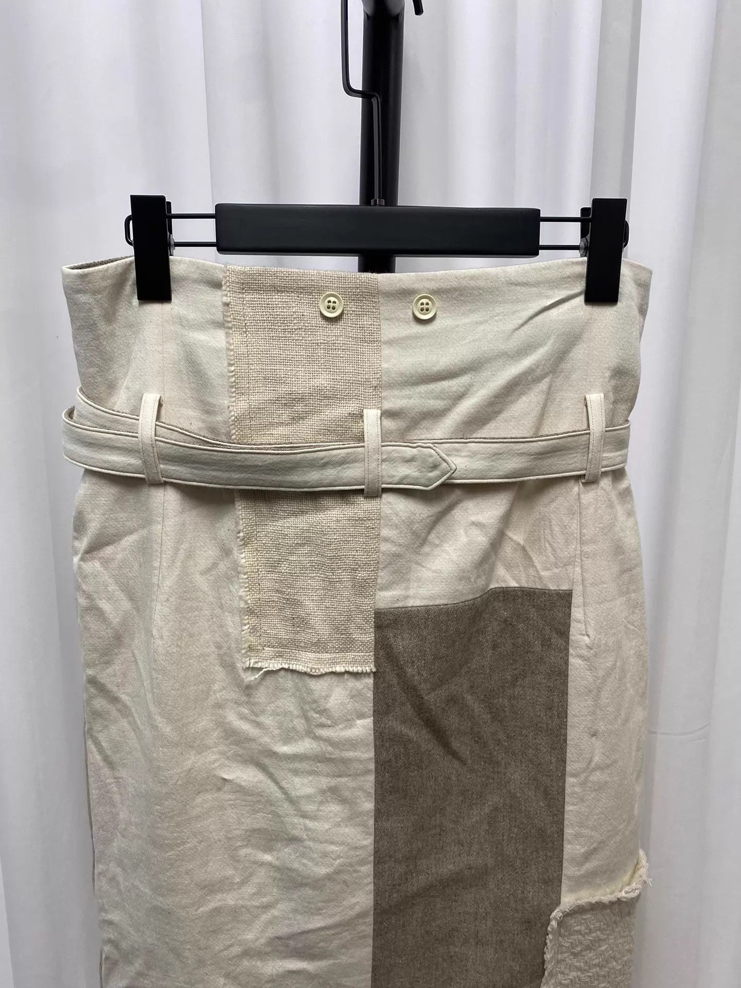 Yohji Yamamoto Y's Yohji Yamamoto Color Blocked Belted Wool-Cotton Skirt Size 26" / US 2 / IT 38 - 9 Thumbnail