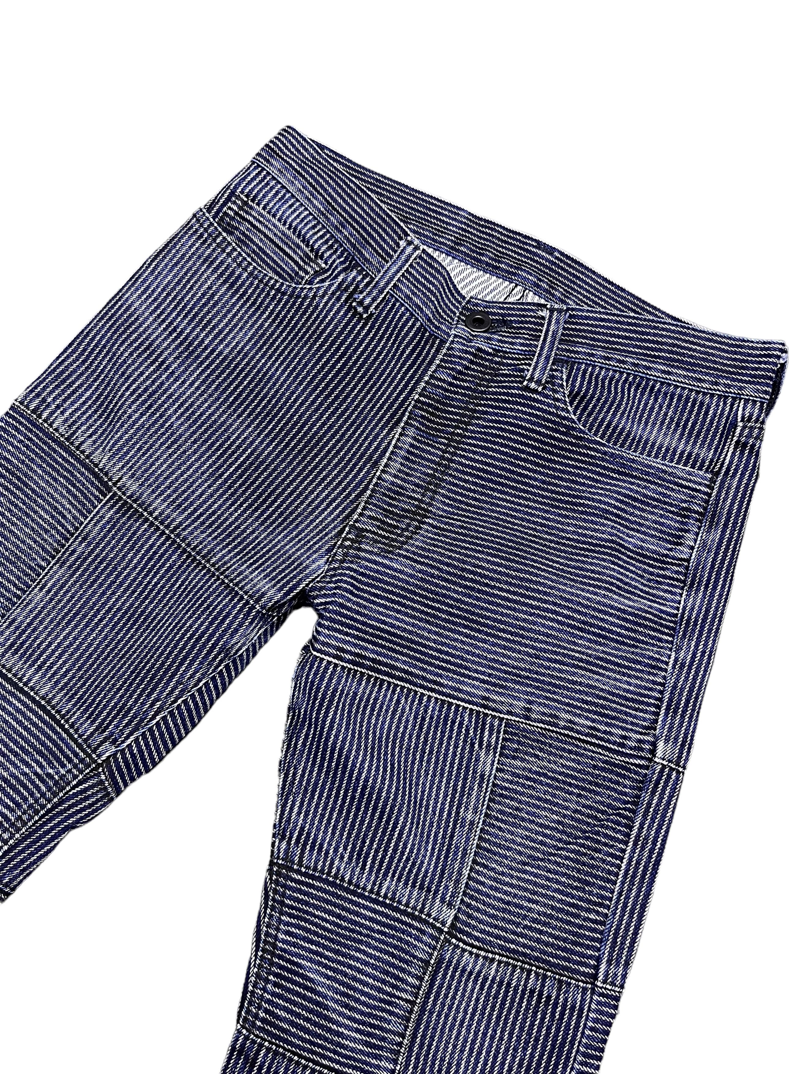 Japanese Brand RUPERT THE DIFFERENCE Hickory Stripes Patchwork Flare Denim Size 28" / US 6 / IT 42 - 7 Thumbnail