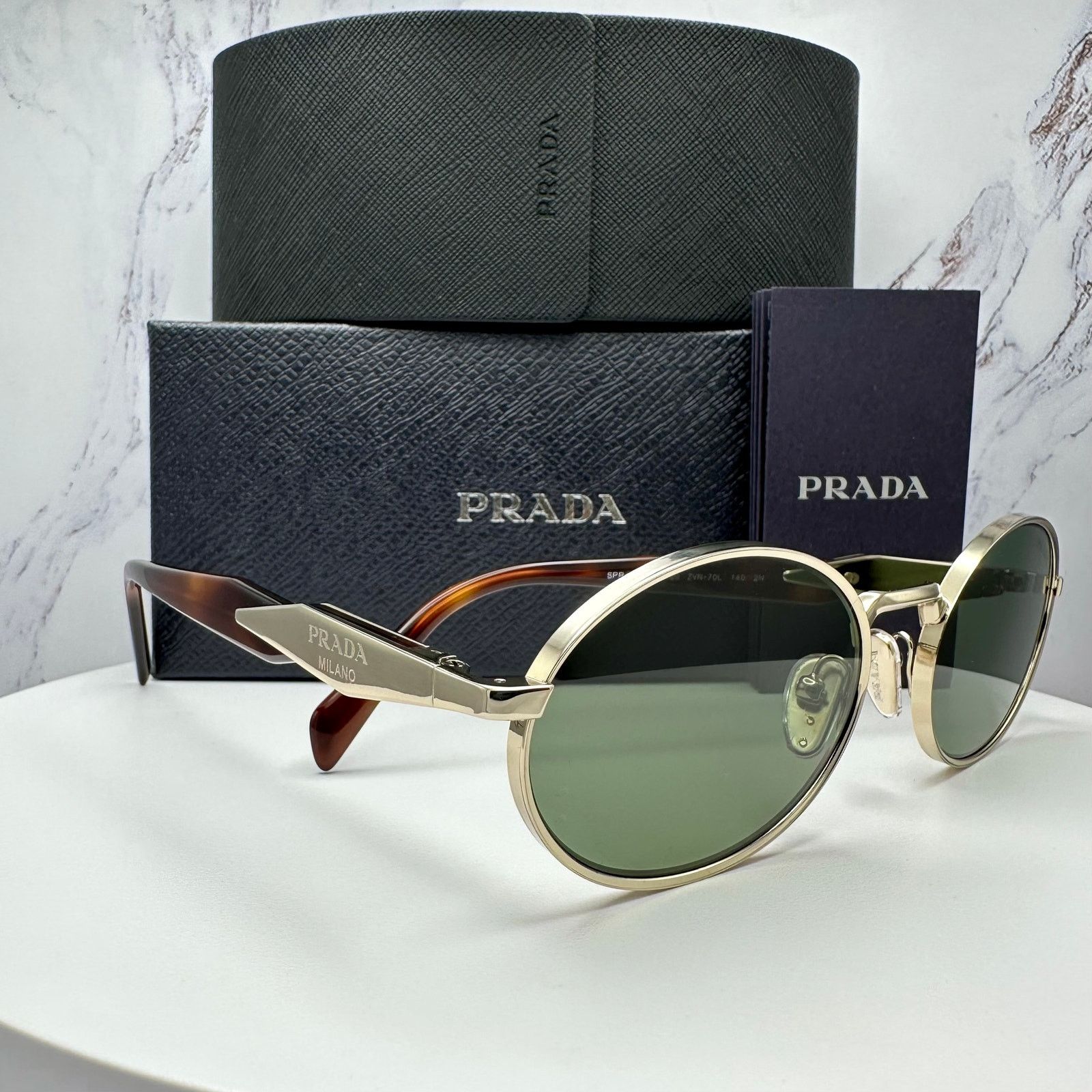 Prada NEW PRADA Sunglasses Gold Metal Oval PR65ZS Green Lens Size ONE SIZE - 15 Thumbnail