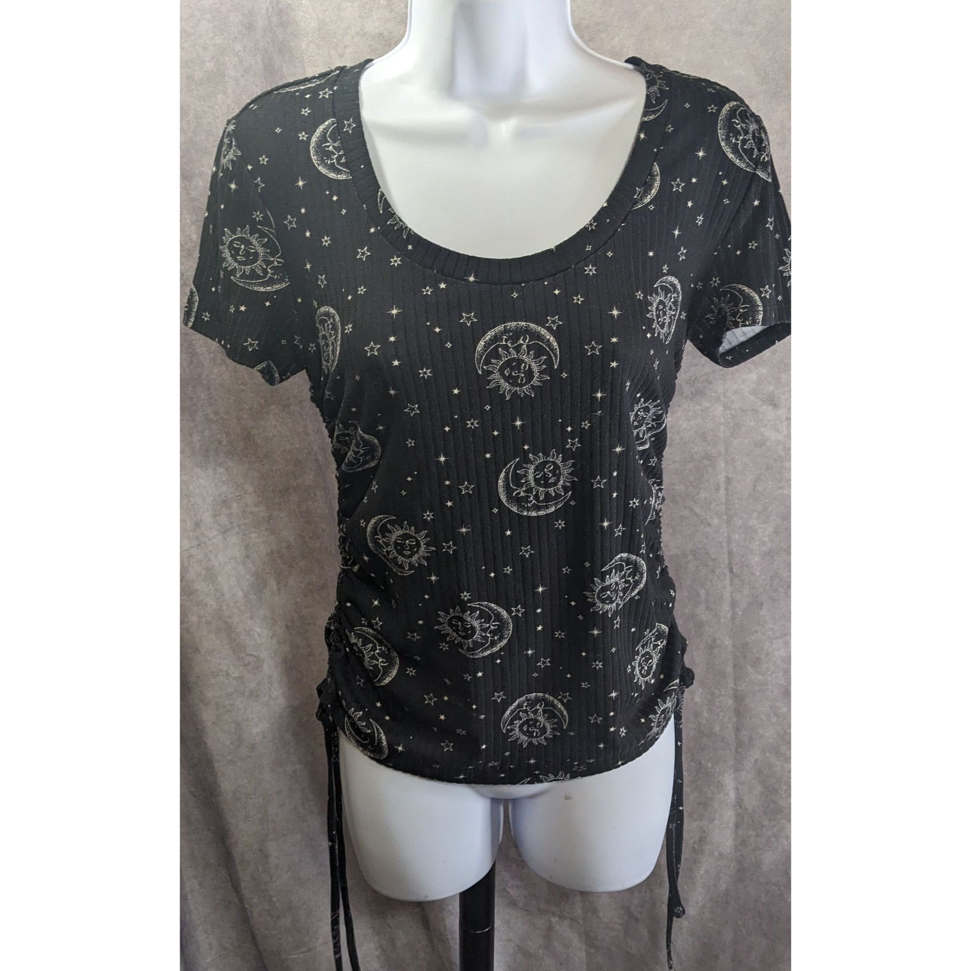 Other Celestial Sun & Moon Print Black Ribbed Knit Top With Adjus Size M / US 6-8 / IT 42-44 - 1 Thumbnail