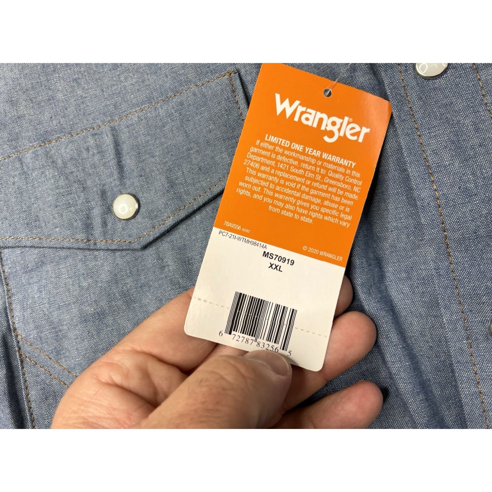 Wrangler VINTAGE Wrangler Shirt Mens 2XL Blue Denim Western Pearl Snap Long Sleeve Shirt Size US XXL / EU 58 / 5 - 4 Thumbnail