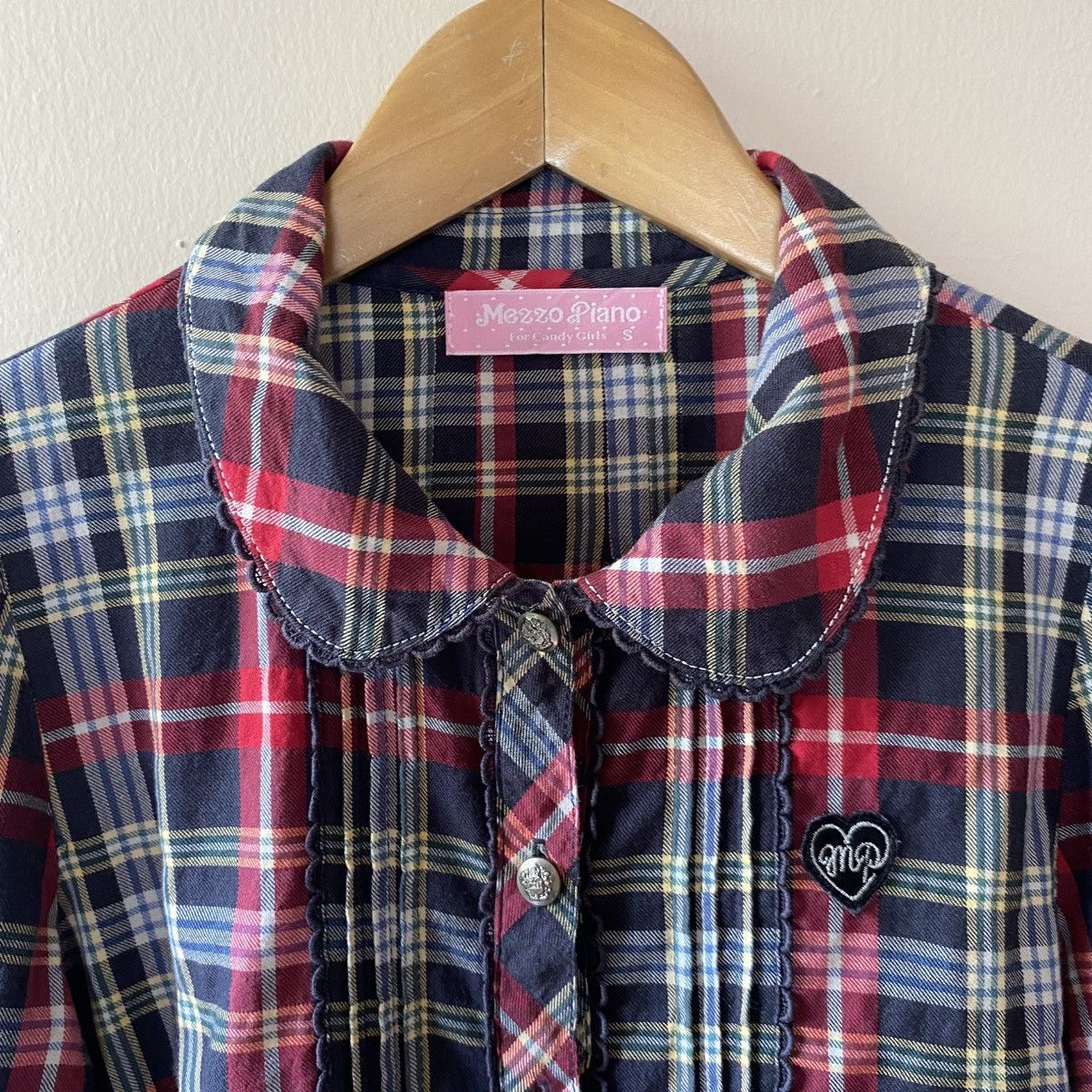 Japanese Brand Mezzo Piano Red Navy Check Long Sleeve Blouse Size S / US 4 / IT 40 - 20 Thumbnail