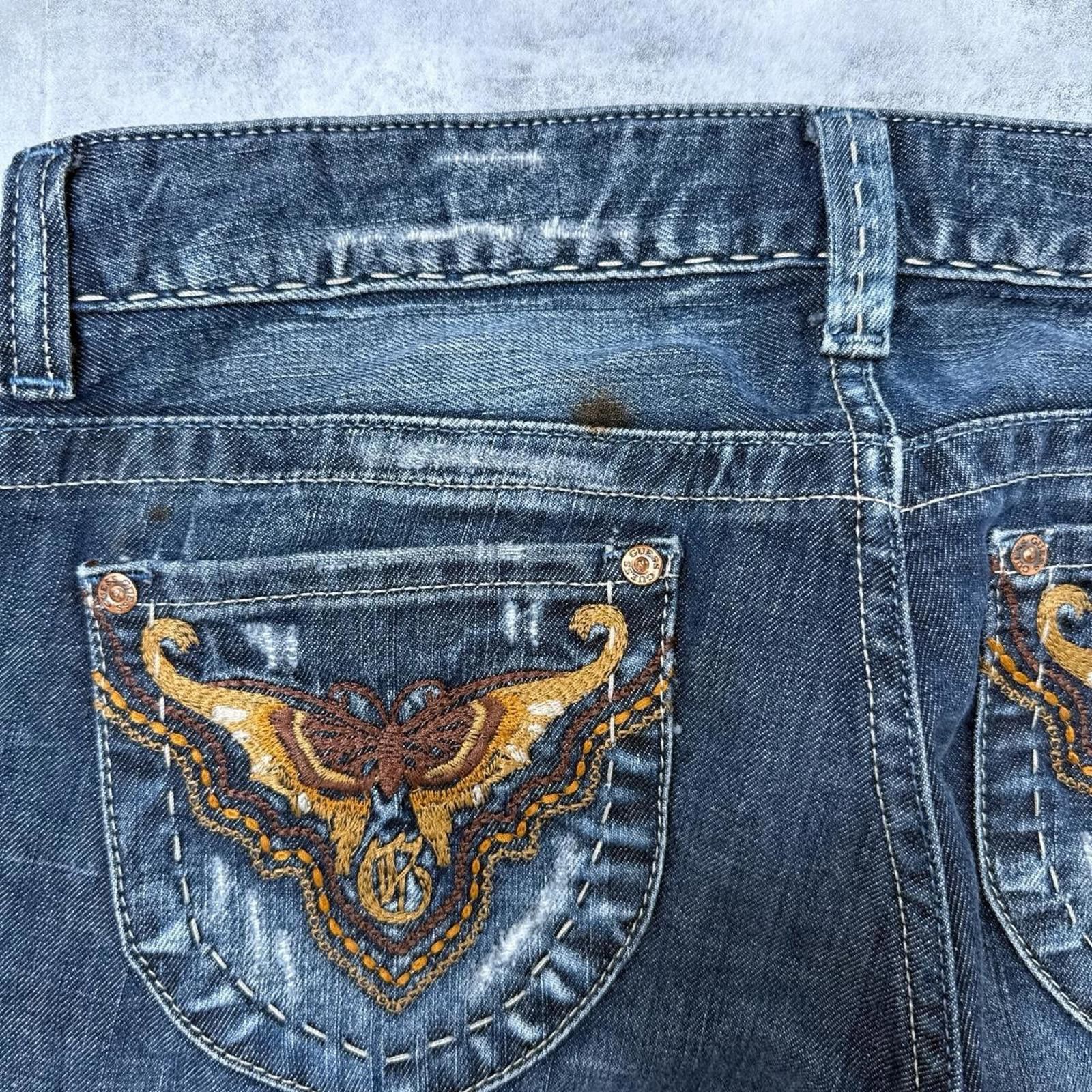Guess Y2K Guess 00s Denim Flared Embroidered Jeans Size 27" / US 4 / IT 40 - 8 Thumbnail