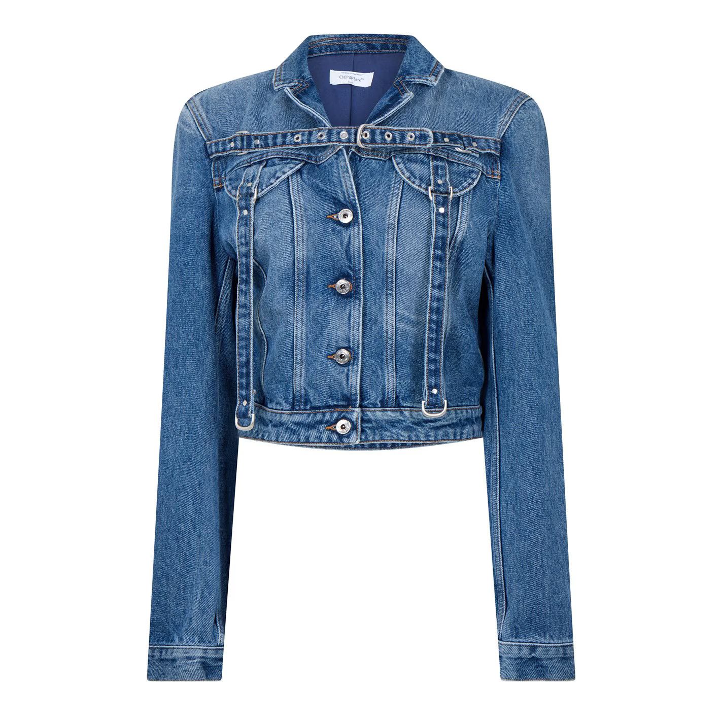 Off-White o1g2r1mq0125 Cargo Cropped Denim Jacket in Blue Size M / US 6-8 / IT 42-44 - 1 Thumbnail