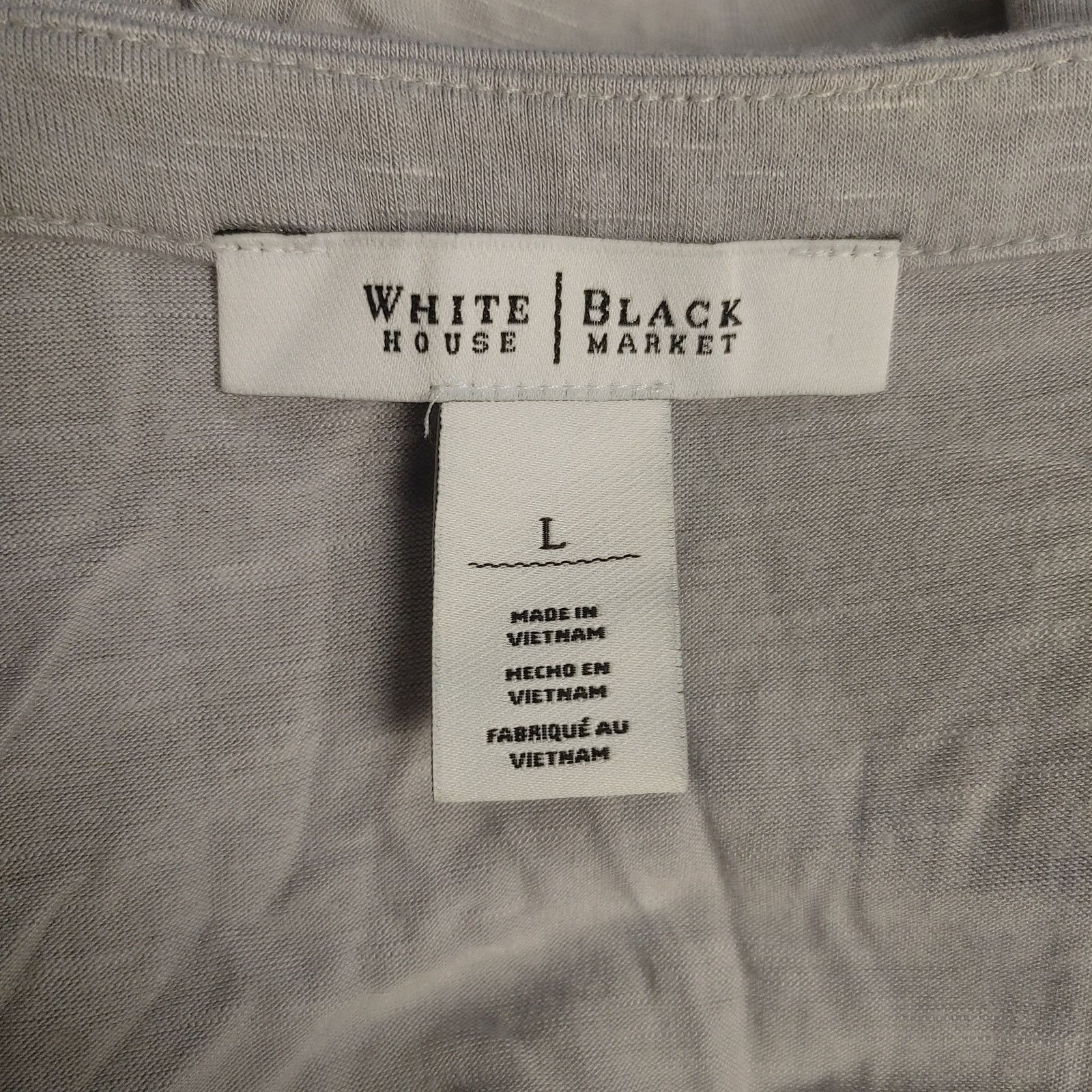 White House Black Market WH|BM Women's L Gray Long Sleeve 3/4 Button V-Neck Top Size L / US 10 / IT 46 - 3 Thumbnail