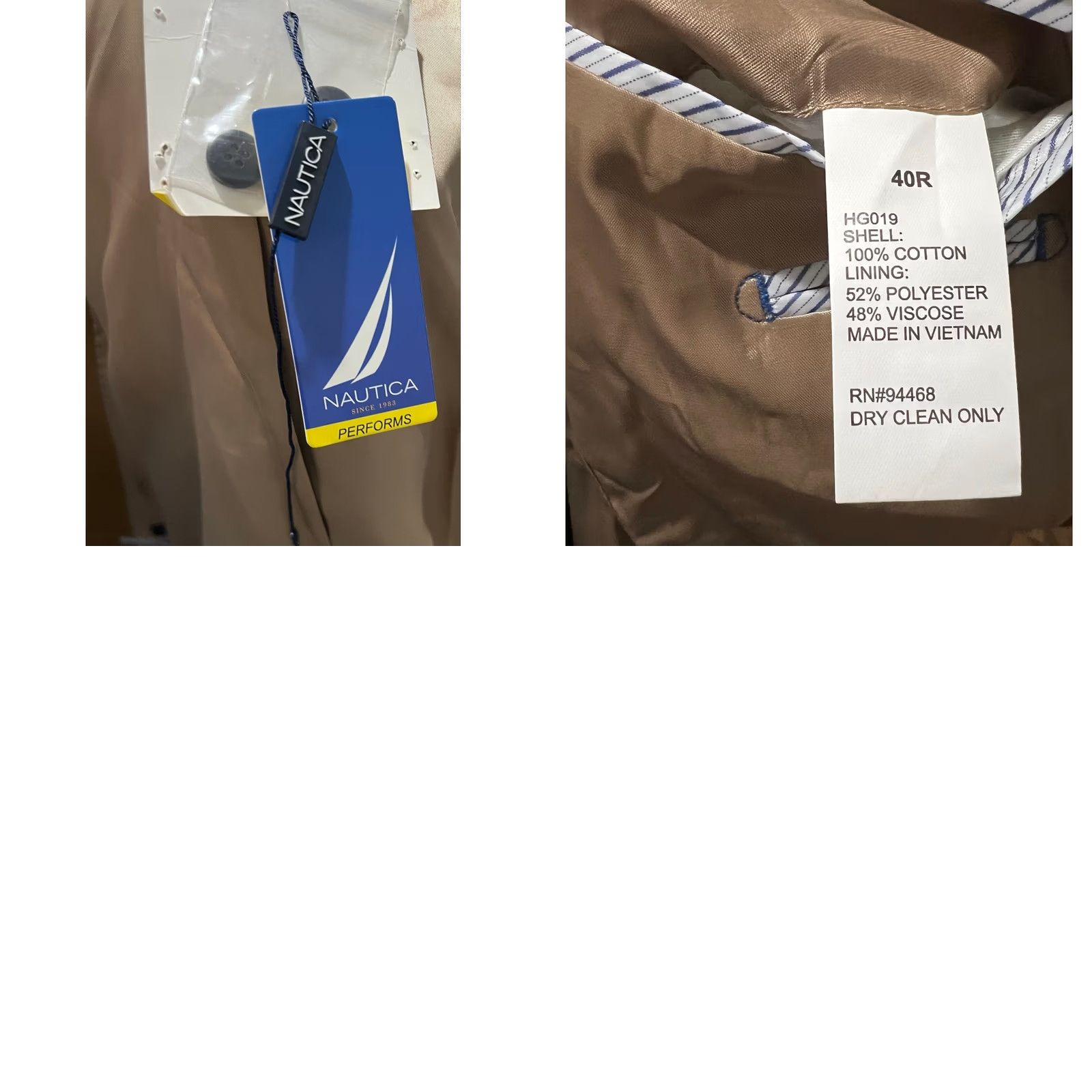 Nautica Nautica Performs Blazer Mens 40R Tan Sport Coat Jacket Elbow Patches Cotton Size 40R - 8 Thumbnail