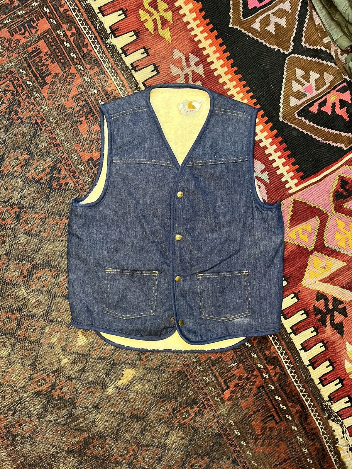 トップス VINTAGE 70s Carhartt DENIM VEST Vintage Carhartt Sherpa Lined Denim Vest SZ M – The Barn Owl
