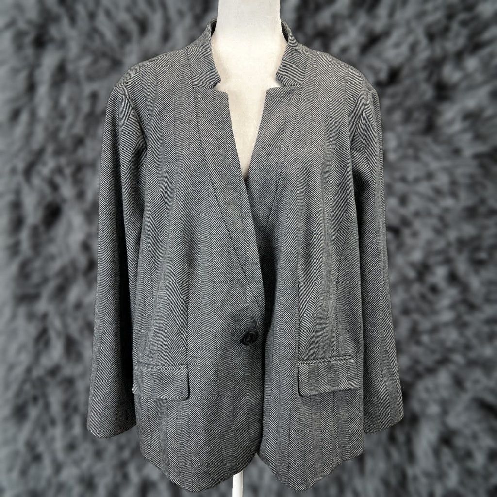 Talbots Aberdeen Blazer Women's 24W Gray Herringbone Single Button Blazer