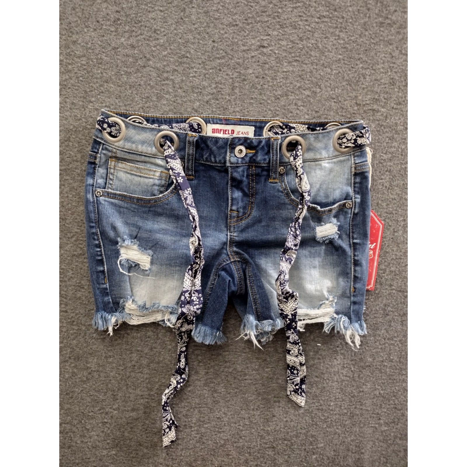Penfield ANFIELD Jeans Shorts Women's Ring Hole Distressed Cropped Size XS Blue 5-Pocket Denim Short Cut-Off with Stretch - Casual Womens Shirt? Size 26" / US 2 / IT 38 - 2 Thumbnail