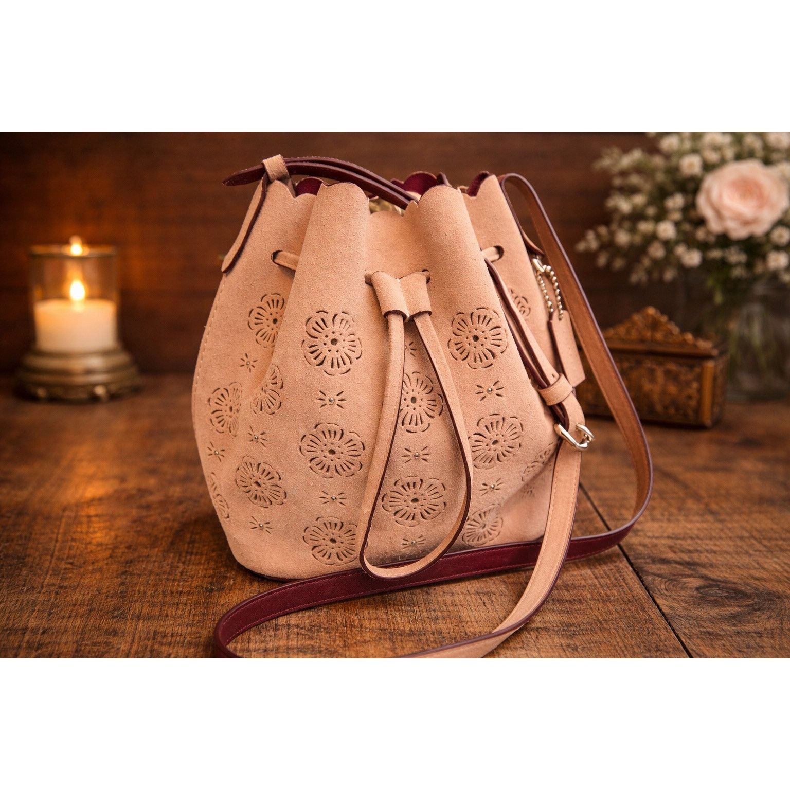 Coach Y2K Tea Rose Coach Suede Bucket Mini Bag Blush Size ONE SIZE - 1 Thumbnail