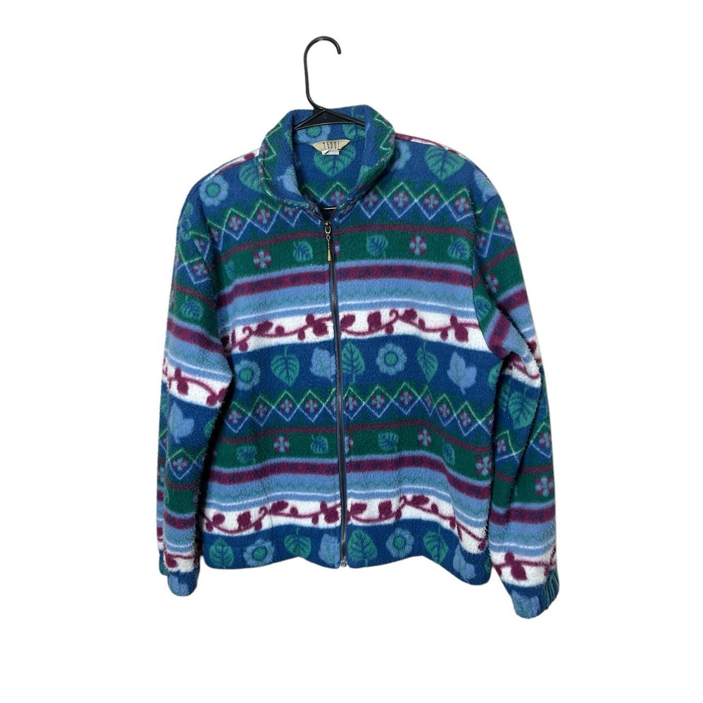 Other Vintage Teddi 90s Plant Print Zip Up Fleece Jacket Size Large Petite Size L / US 10 / IT 46 - 1 Thumbnail