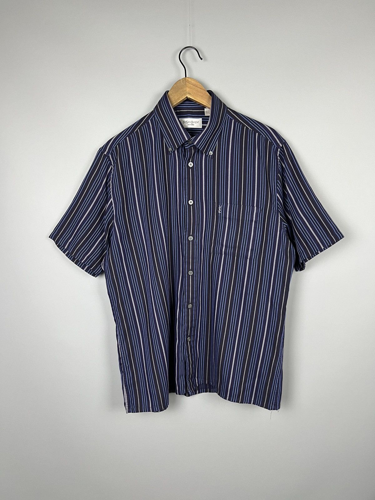 RARE YSL Yves Saint Lauren stripe Shirt Short Sleeve