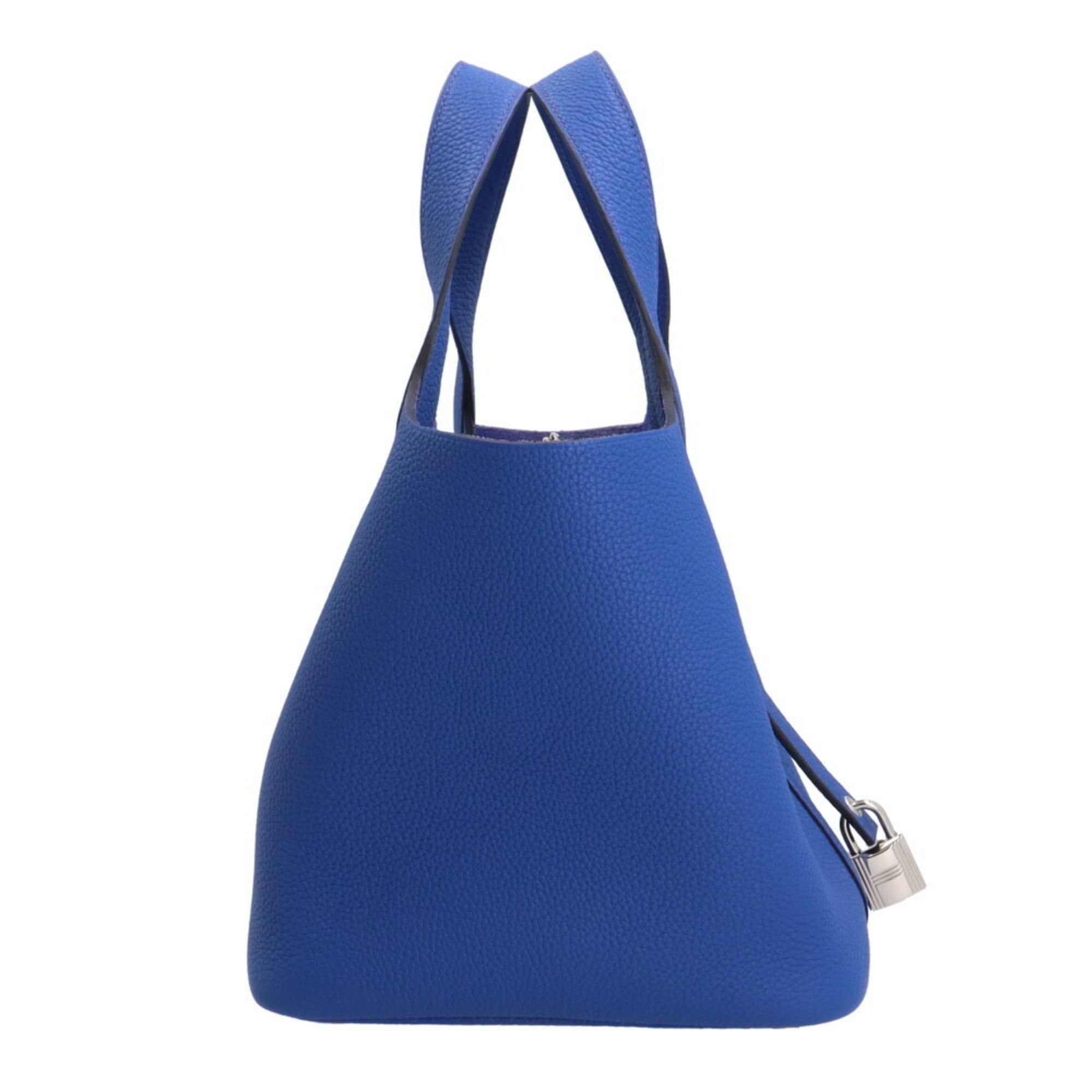 image of Hermes Picotan Lock Pm Handbag Taurillon Clemence Blue Women's in Black