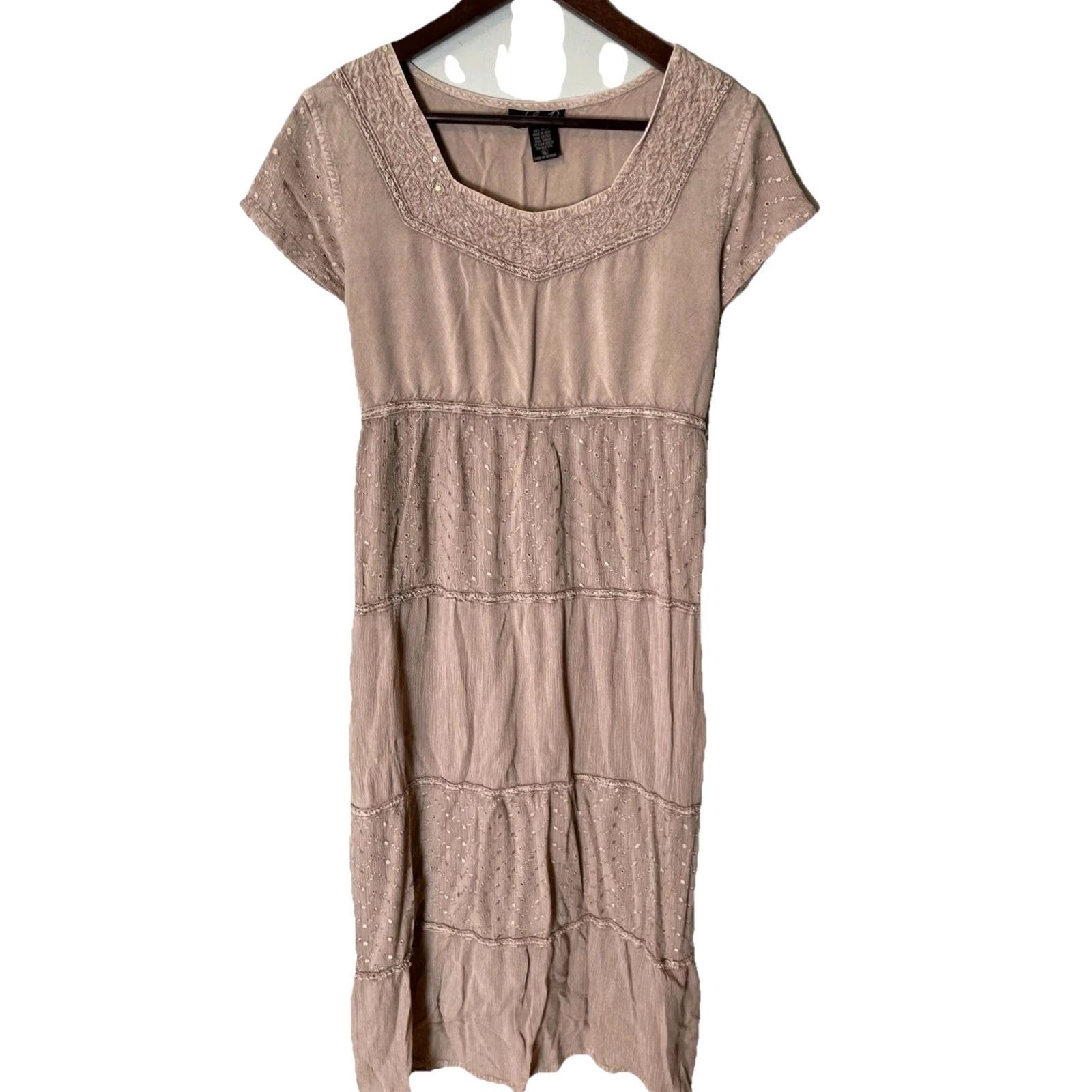 Vintage VINTAGE Lola P. Maxi Dress Shirt Dress XL Beige Beaded Sequin Eyelet Freestyle Fairy Y2K Bohemian Grunge Summer Spring Fall Size XL / US 12-14 / IT 48-50 - 2 Thumbnail