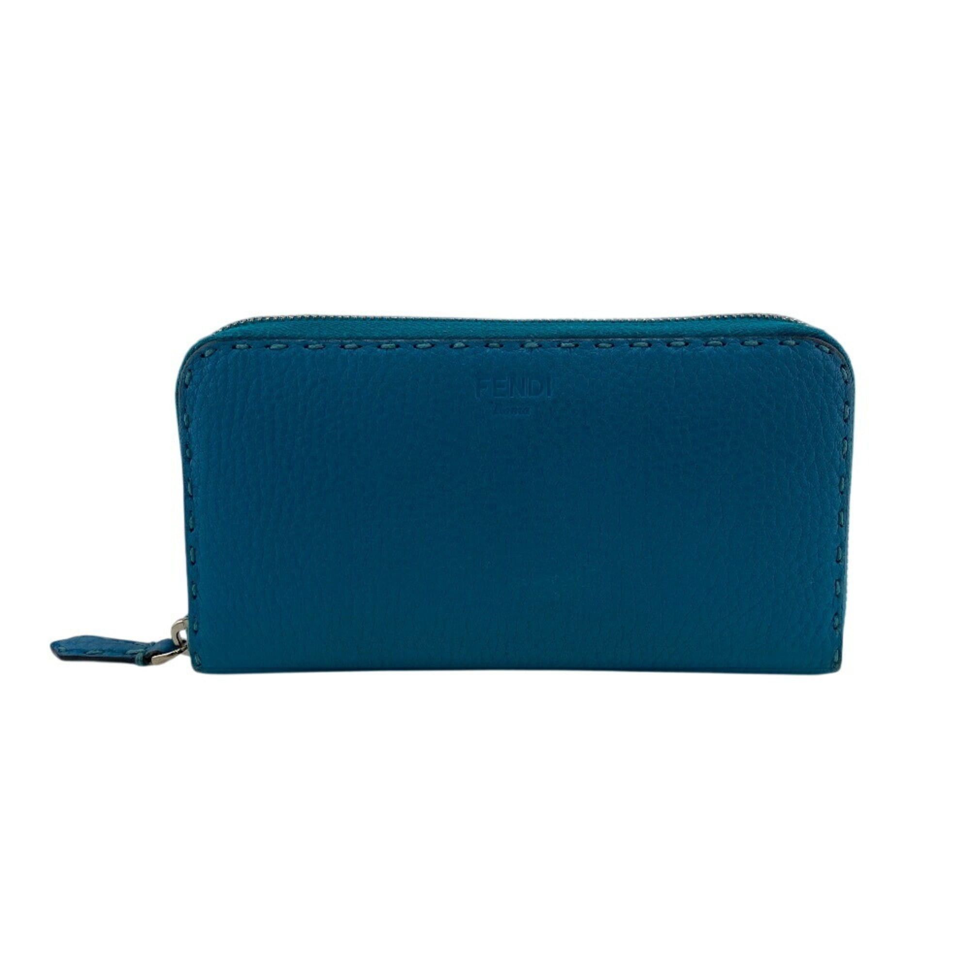 FENDI Long Wallet Hand-Stitched Round Selleria Blue Women's