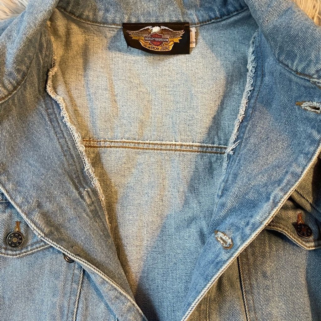 Harley Davidson Harley-Davidson Light Blue Denim Jacket size XL(small hole) Size US XL / EU 56 / 4 - 9 Thumbnail