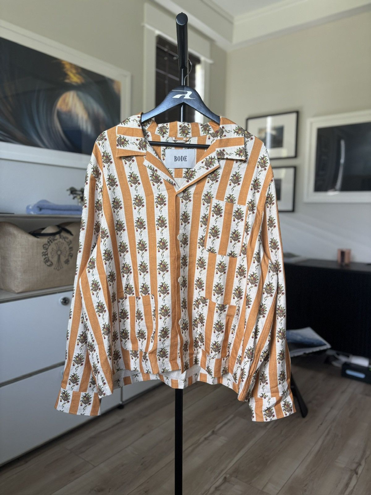 Bode 1/1 BODE ORANGE LINEN FLORAL PRINT SHIRT Size US XXL / EU 58 / 5 - 2 Thumbnail