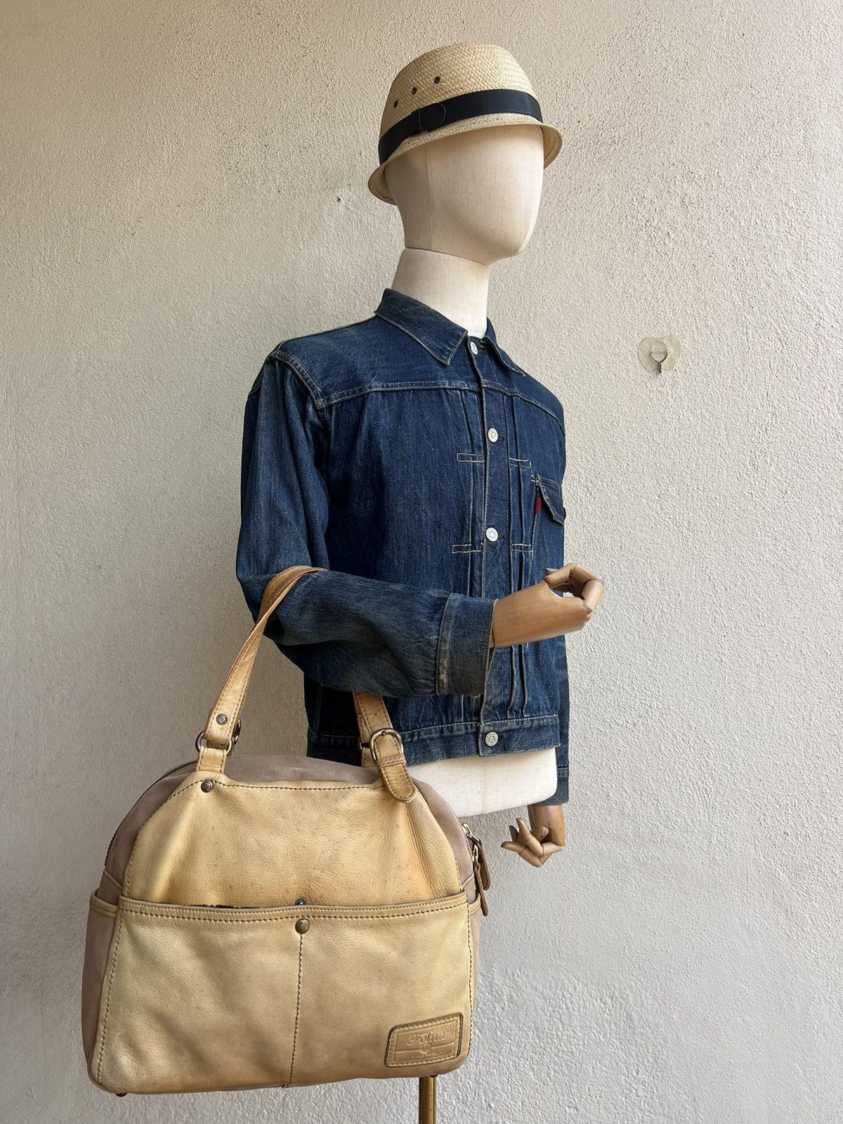 Leather Folna Japan Distressed Sun Faded Patina Leather Bag Size ONE SIZE - 3 Thumbnail