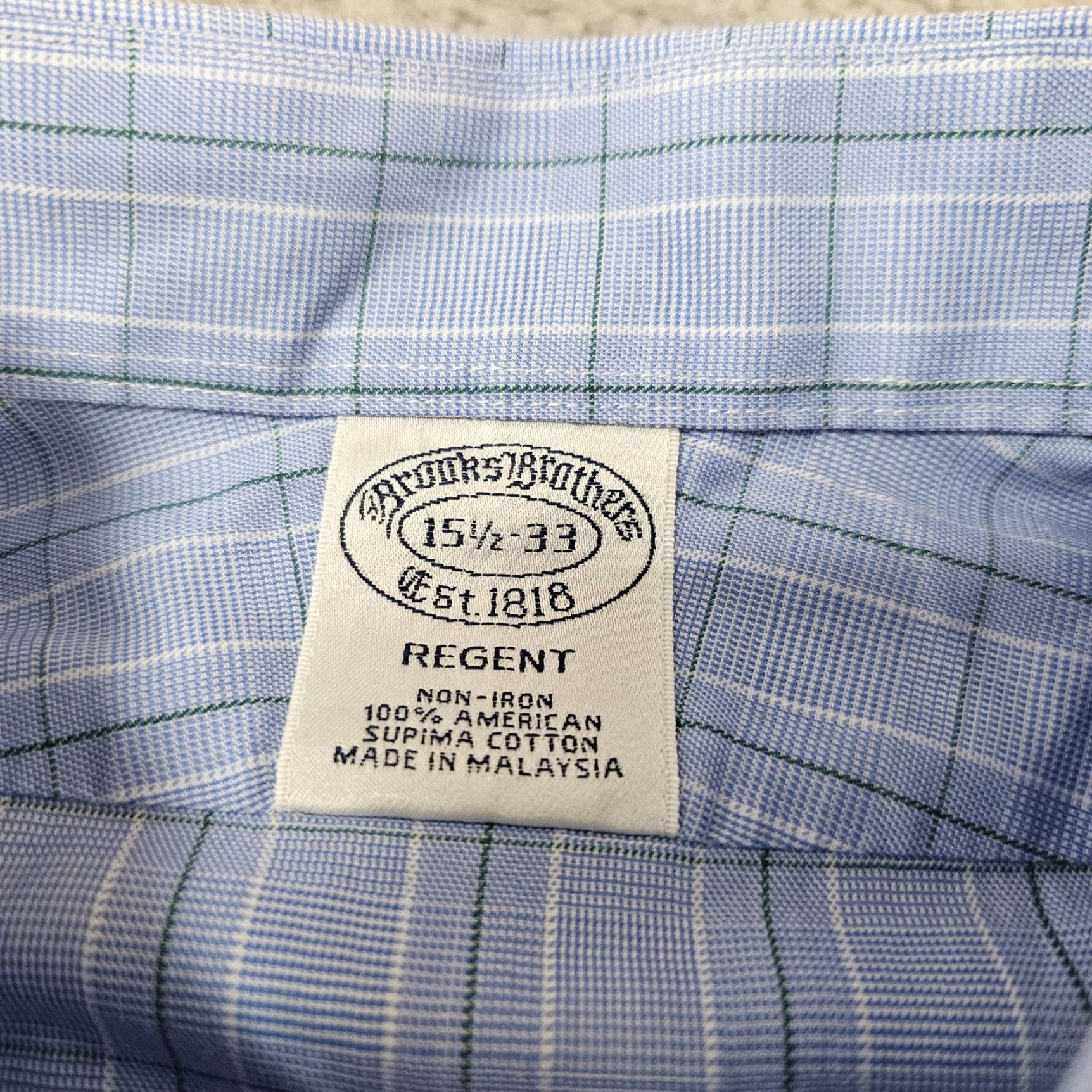 Brooks Brothers Brooks Brothers Shirt Mens 15.5-33 Blue Check Non Iron Supima Cotton Regent Dress Shirt Long Sleeve Size US L / EU 52-54 / 3 - 4 Thumbnail