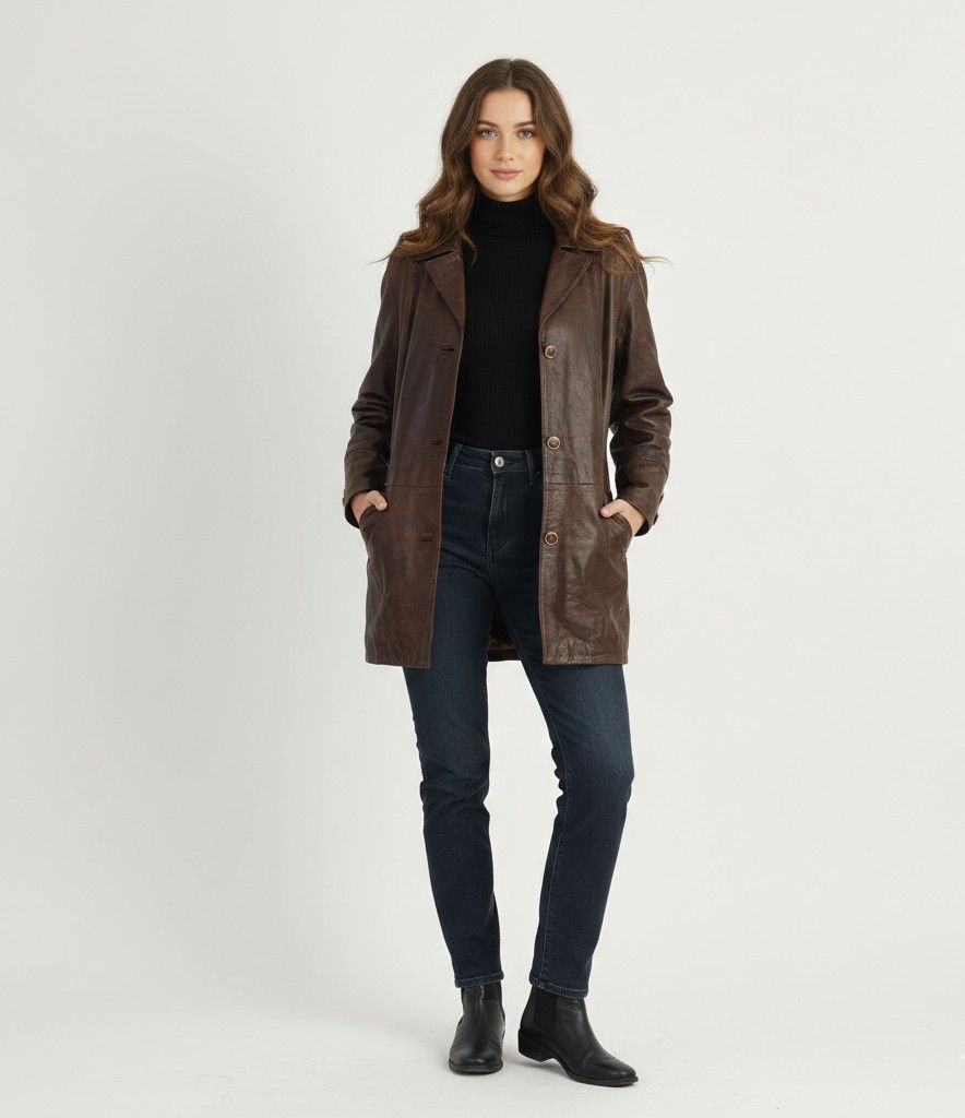 Genuine Leather Leather Stil Confezioni Women L Jacket Brown Soft 8530 Size L / US 10 / IT 46 - 1 Thumbnail