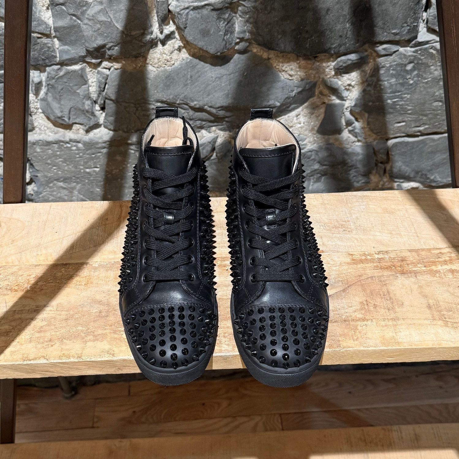 Christian Louboutin Christian Louboutin Black Leather Louis Spikes Sneakers Size US 8 / EU 41 - 3 Thumbnail