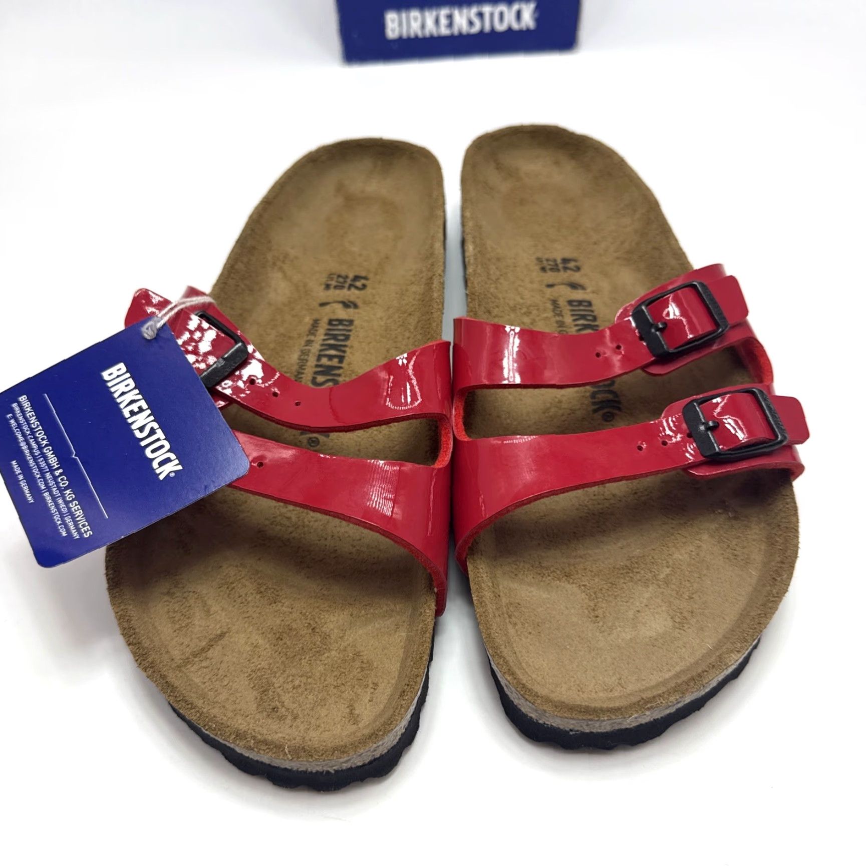 Vintage Birkentsock Ibiza Birko-Flor Sandals Slide Leather Tango Red Patent Womens US 11 EU 42, Red, Sandal, Womens Size US 11 / IT 41 - 3 Thumbnail