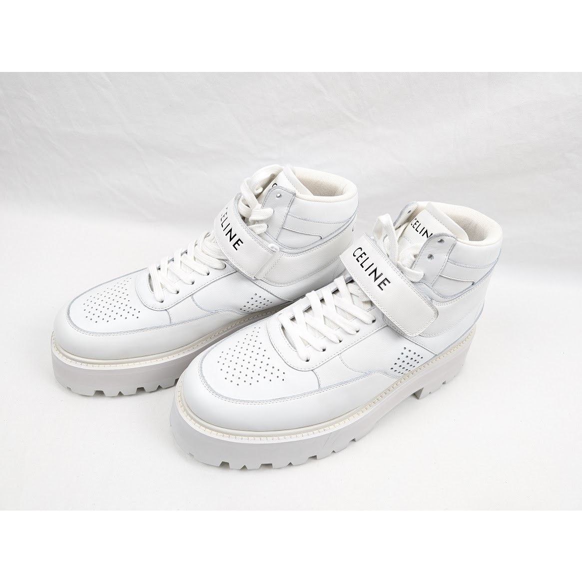 Celine o1rshd1 Calfskin High Sneaker W/ Scratch in Optic White Size US 11 / EU 44 - 18 Thumbnail