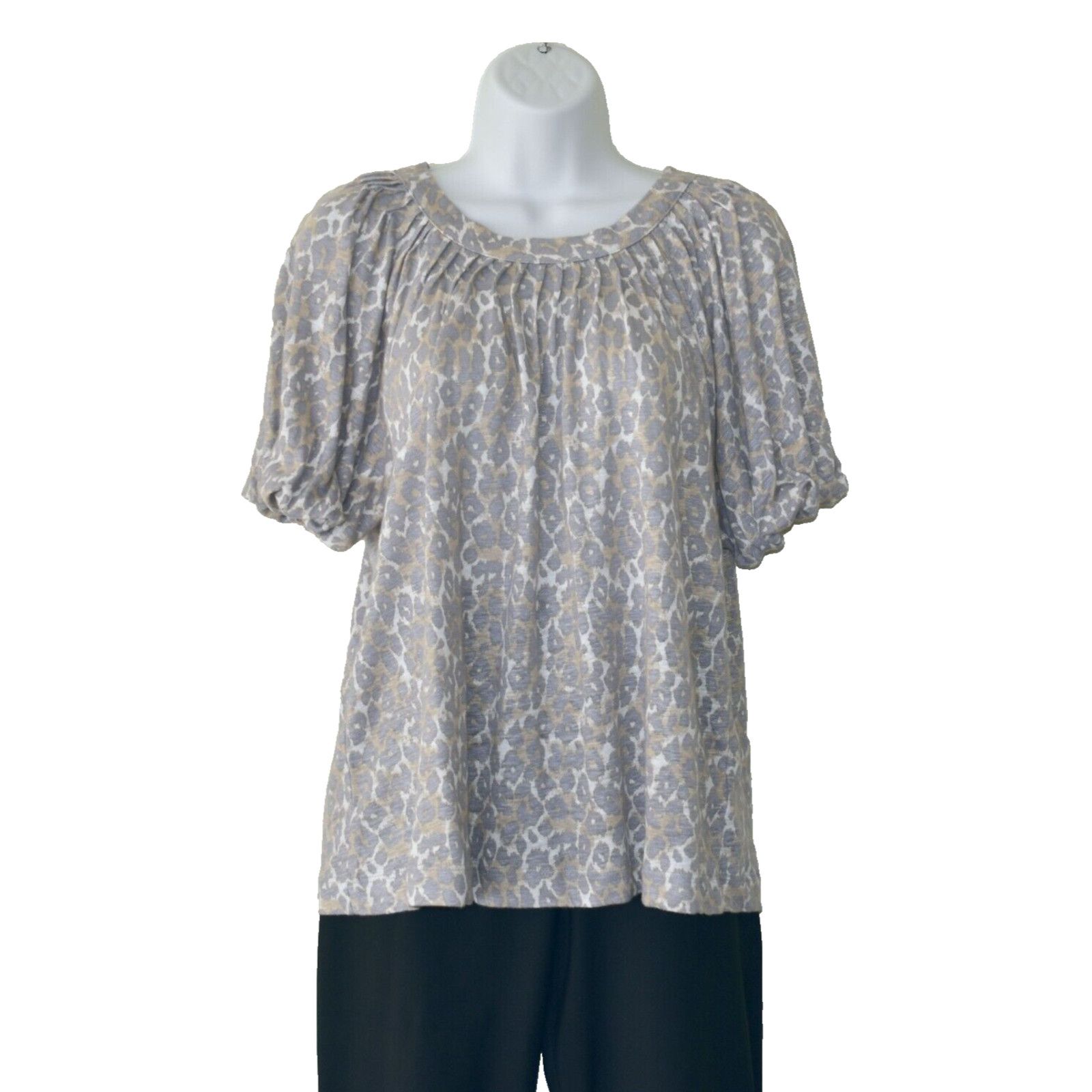 Anthropologie MAEVE BY ANTHROPOLOGIE Grey/Tan Leopard Printed Top Sz XS Size XS / US 0-2 / IT 36-38 - 2 Thumbnail