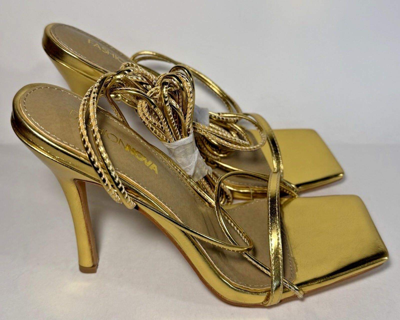 Fashion Nova FASHION NOVA Summer Night Womens Strappy Heeled Sandals Gold Size US 9 / IT 39 - 3 Thumbnail