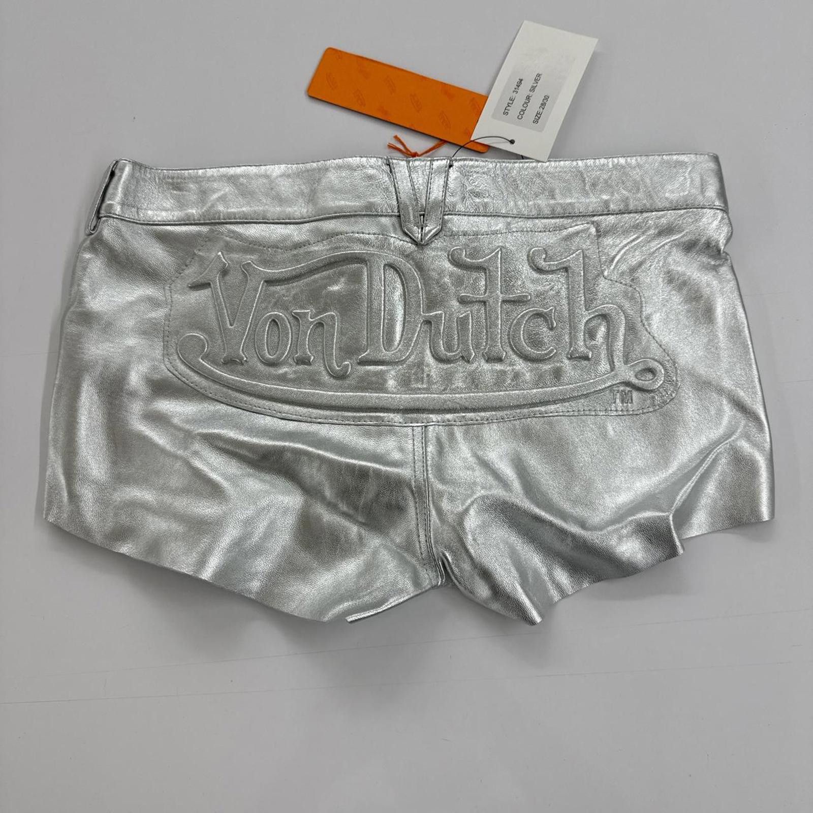 Von Dutch Von Dutch Silver Leather Shorts 28/30 | Y2K Style, New Size 30" / US 8 / IT 44 - 2 Thumbnail