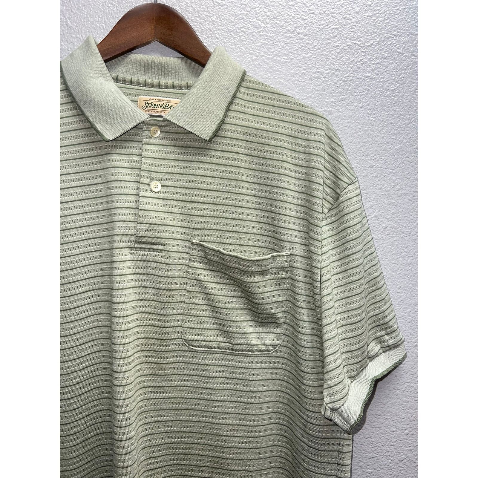 St. Johns Bay St. John's Bay Green Polo Shirt Combed Cotton Striped XL Size US XL / EU 56 / 4 - 2 Thumbnail