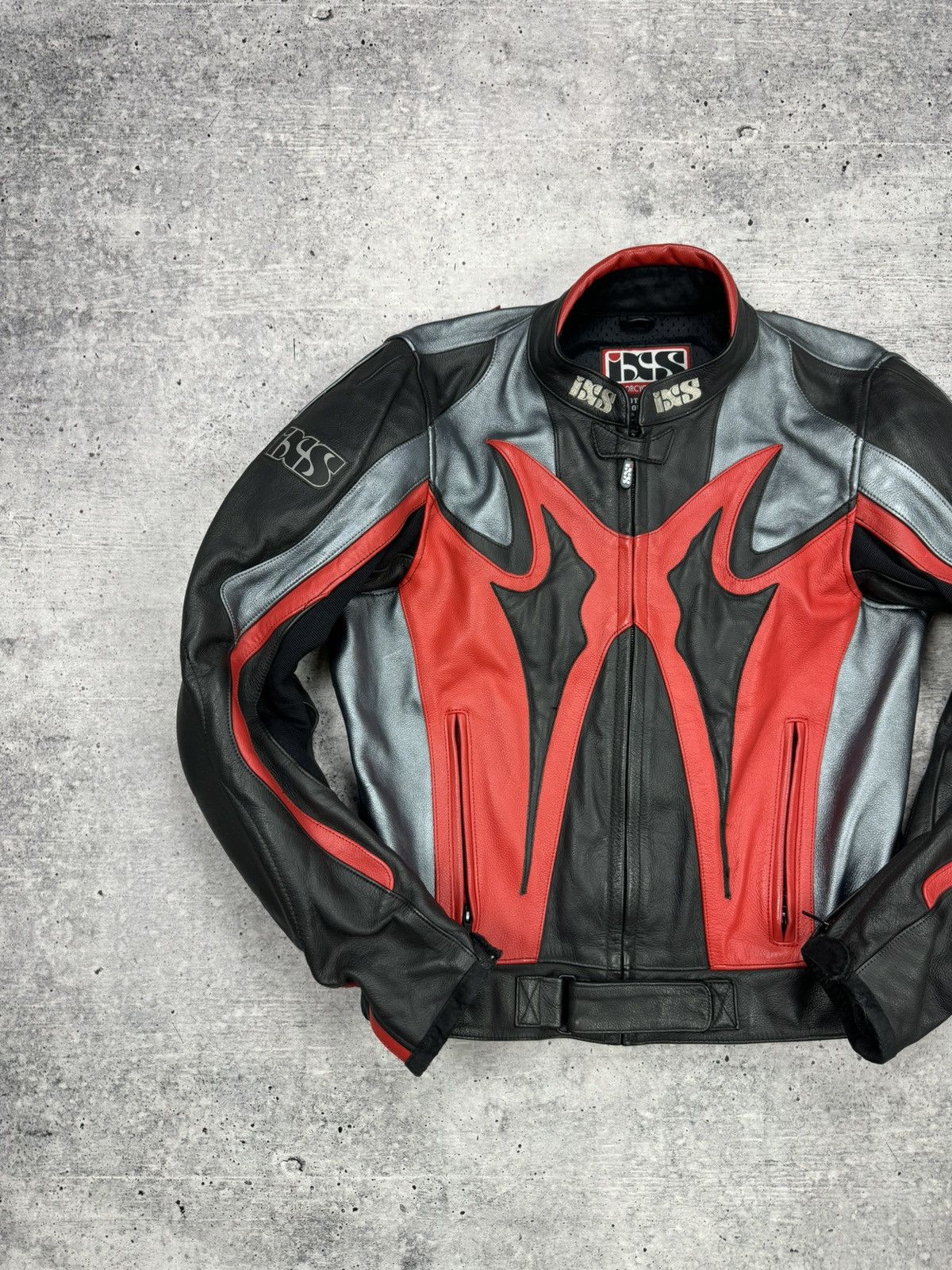 Vintage Y2K Leather Big Logo Reflective Moto Bomber Jacket