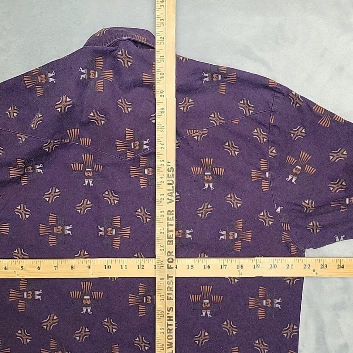 Roper VTG Cowboys Turtle Association Shirt Mens ML Purple Aztec Pearl Snap Made in USA Size US M / EU 48-50 / 2 - 7 Thumbnail